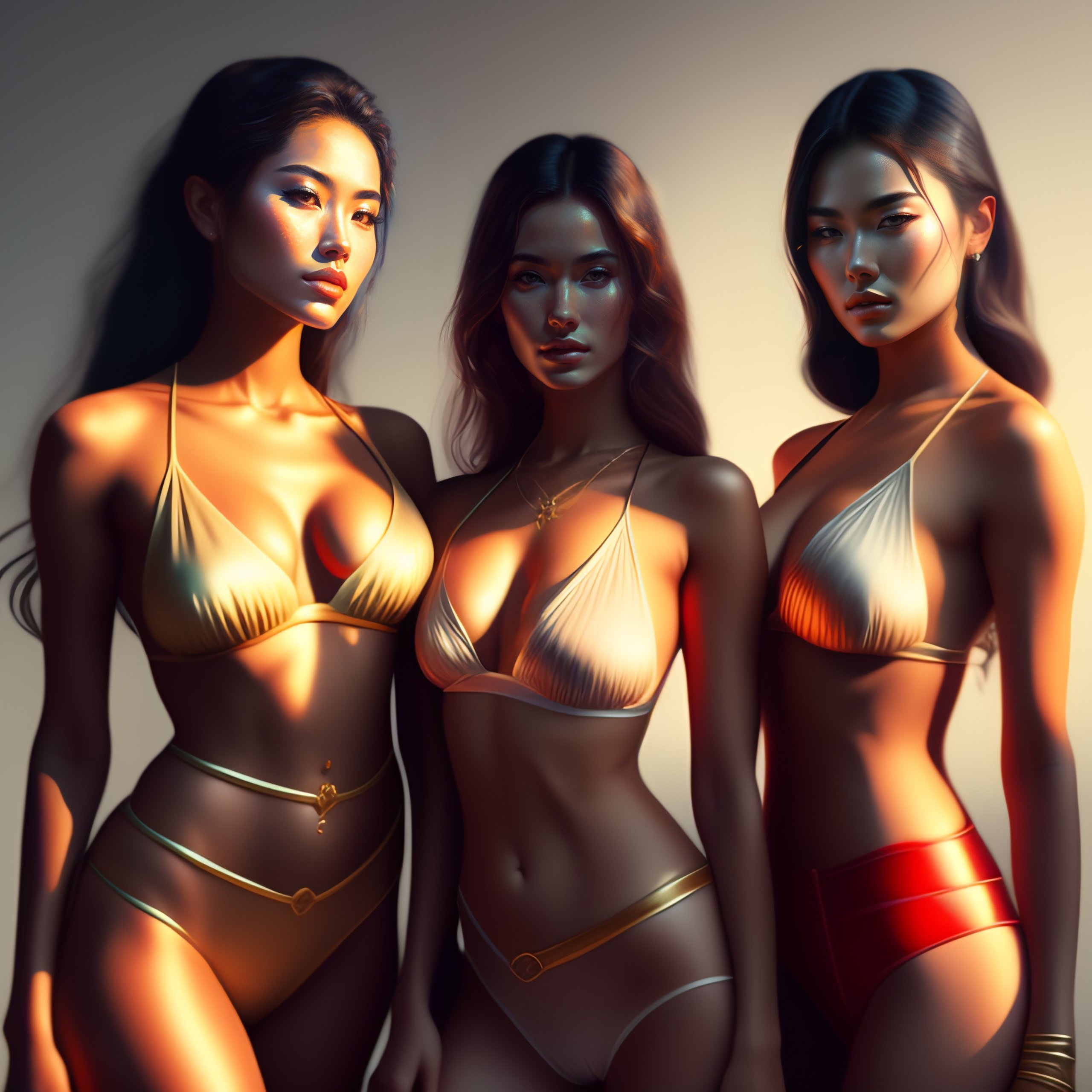 Lexica - A group of four young half-naked women, not a portrait,  intrincated details, oil on canvas, masterpiece, trending on artstation,  featured on...