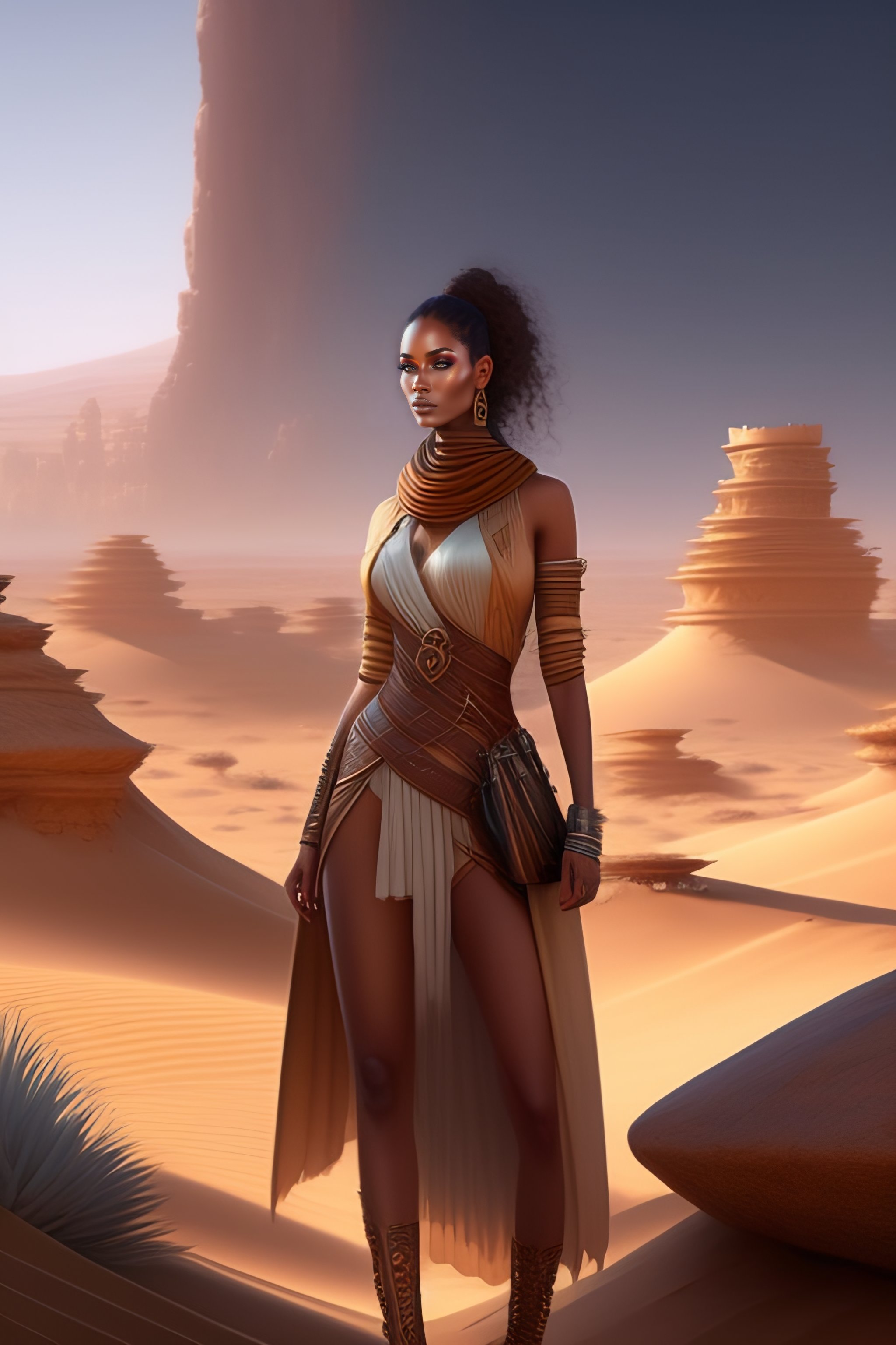 Lexica - Futuristic, young boy wear moroccan clothes and futuristic man  with desert scarf run, desert landscape cinematic