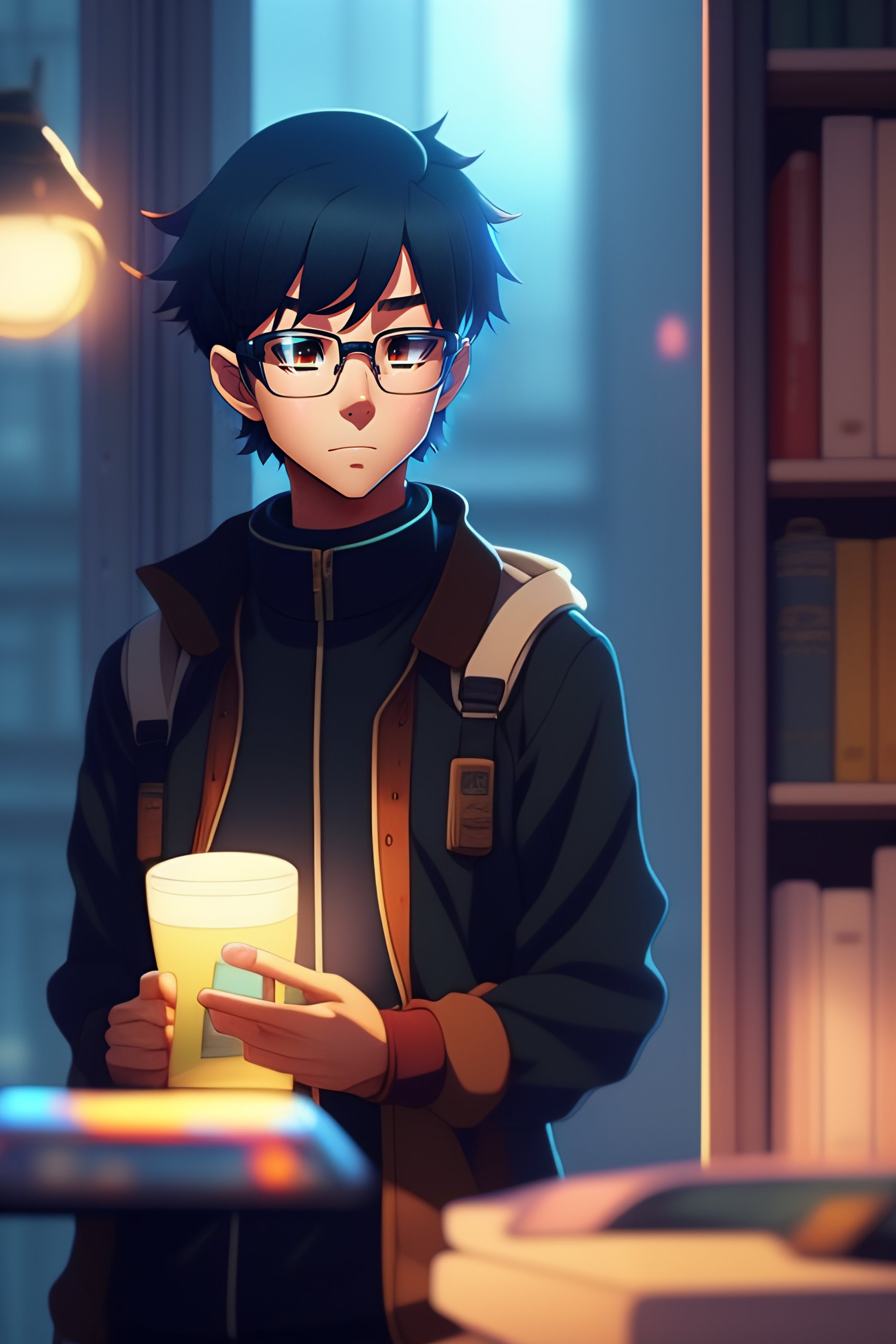 Lexica - A nerdy anime boy is using the phone scrolling in instagram in a  room full of gadgets, by makoto shinkai and ghibli studio, dramatic  lightin