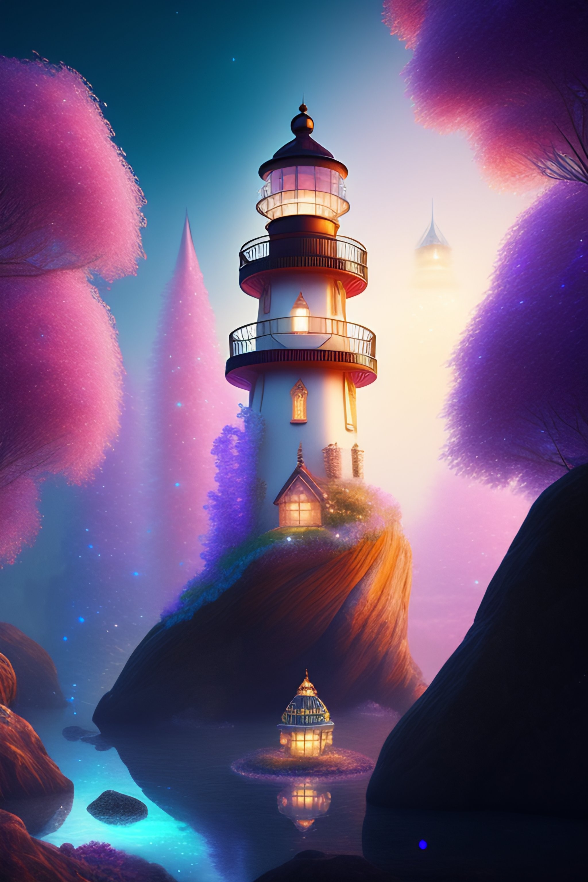 Lexica - Lighthouse full of crystal, detailed digital illustration of a ...