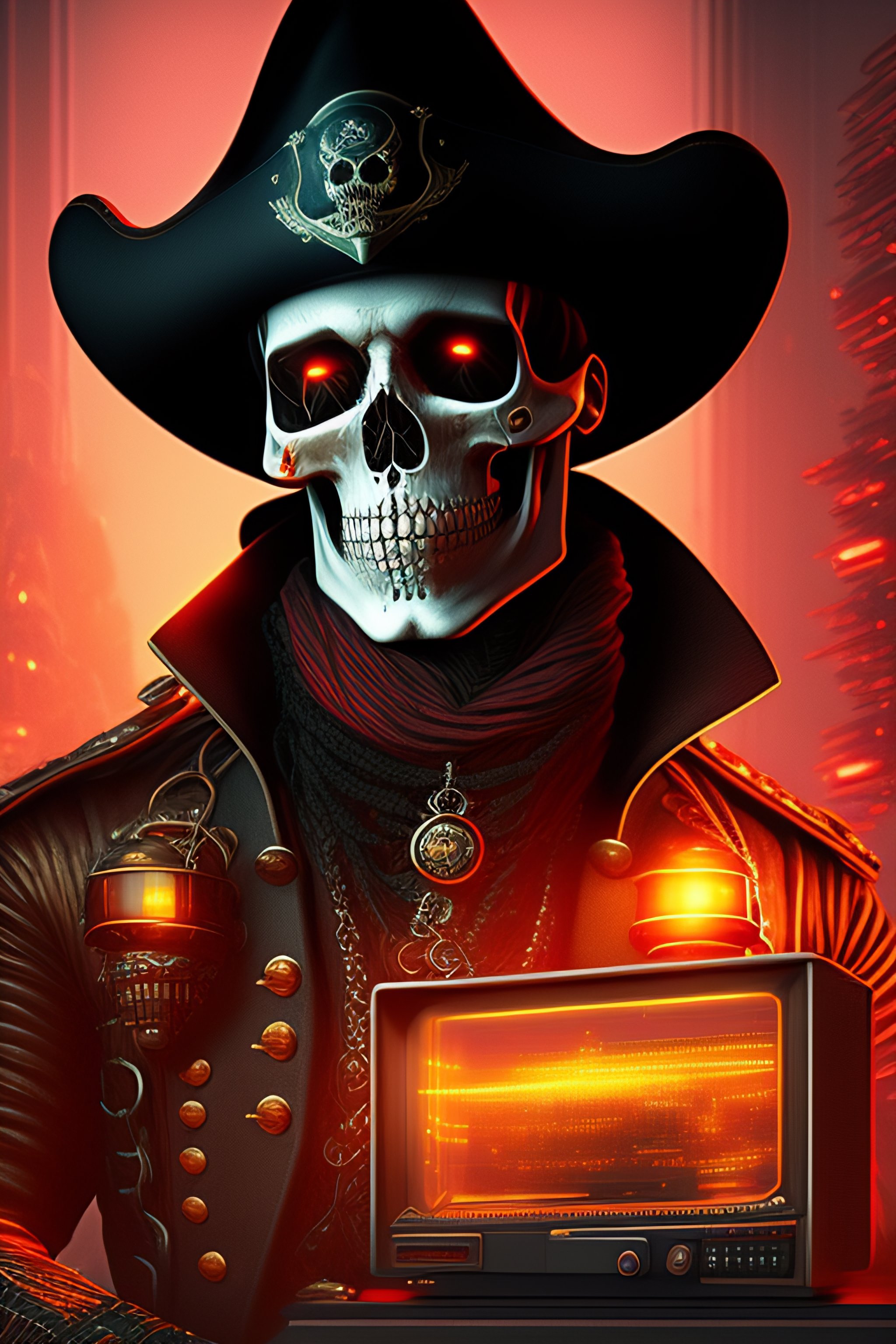 Lexica - A cyberpunk hacker pirate captain skeleton with a pirate hat ...