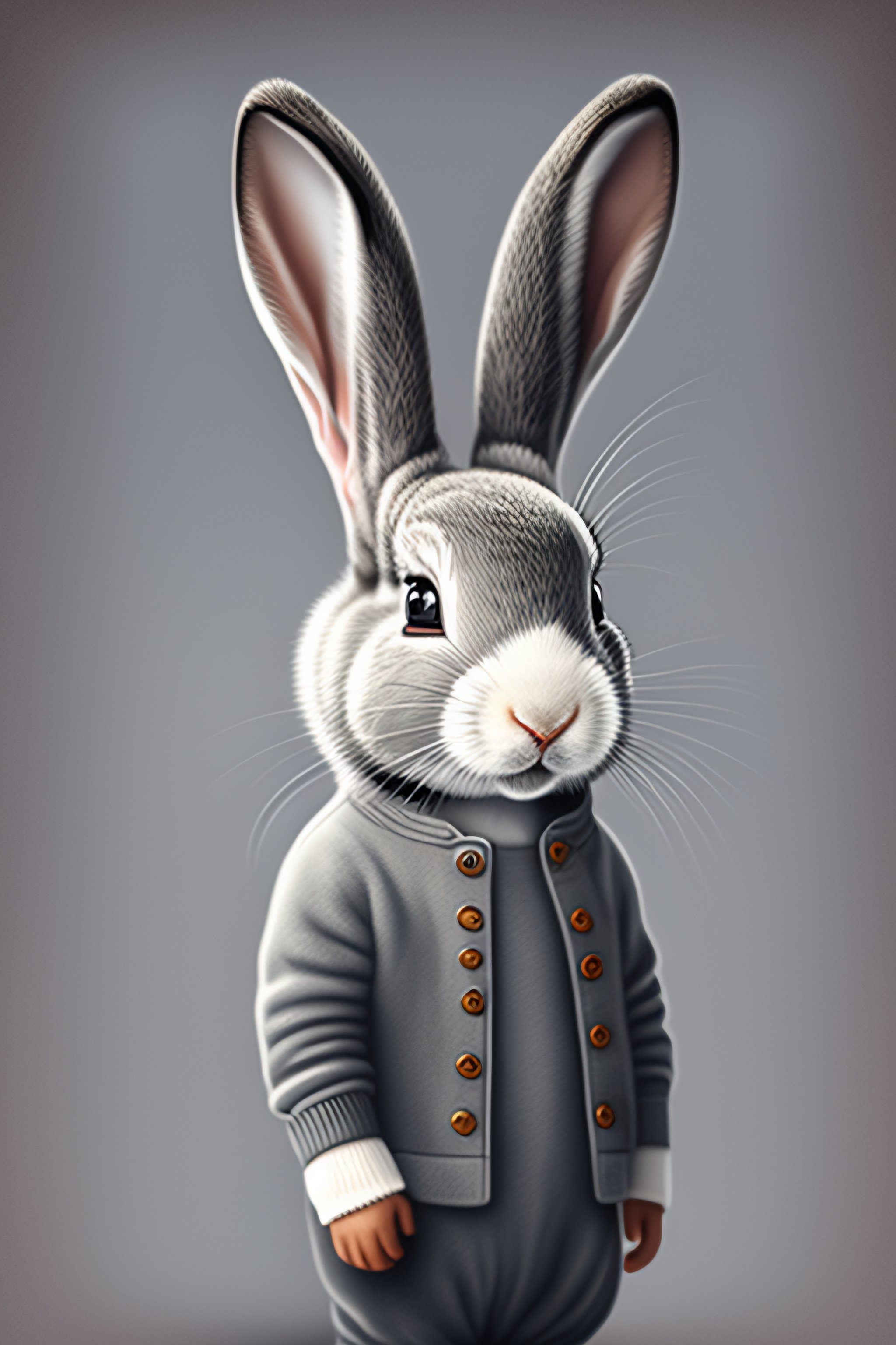 Lexica - Grey bunny happy with clothes illustration