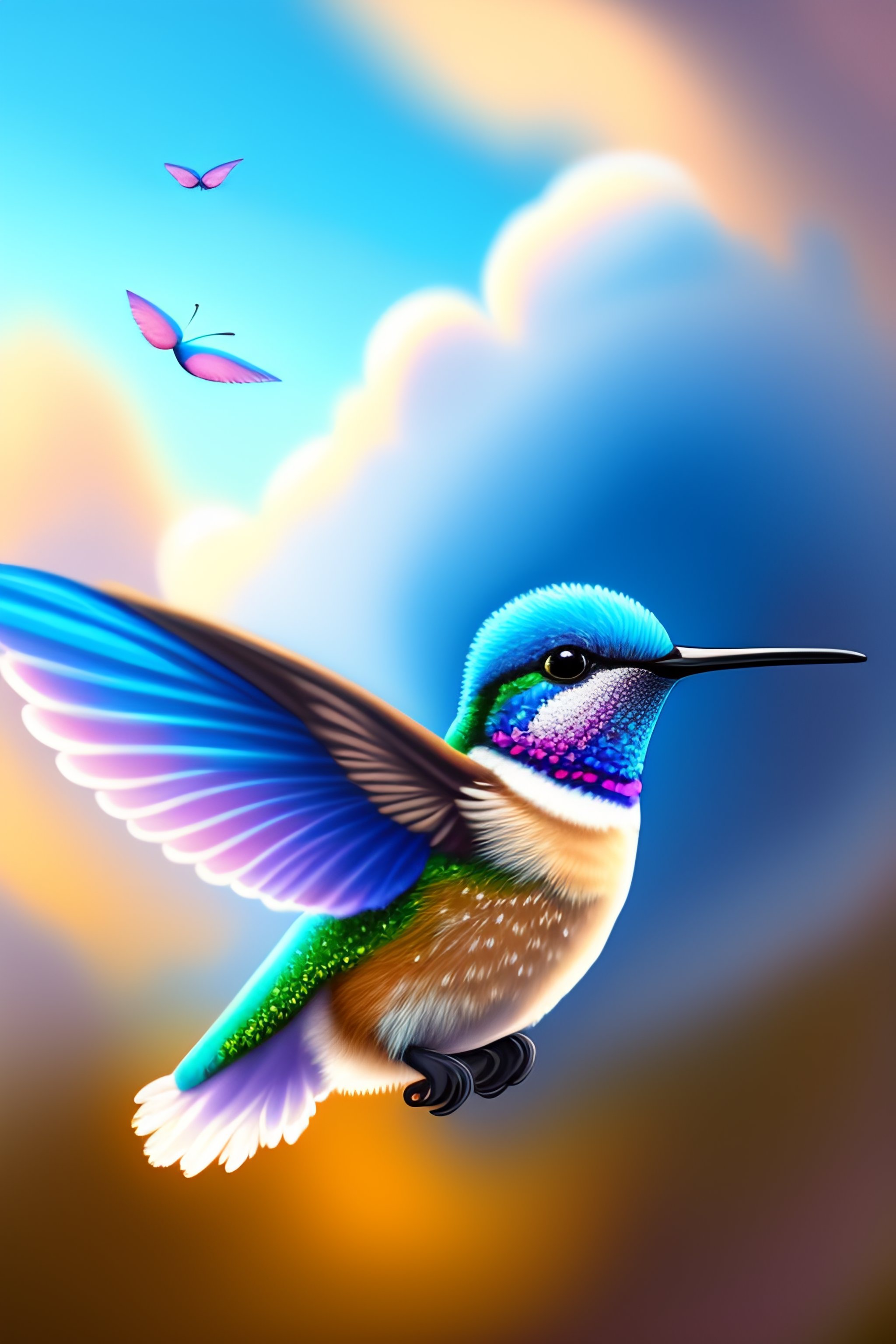 Lexica - A cute, fun-loving, fluffy cartoon hummingbird with big ...