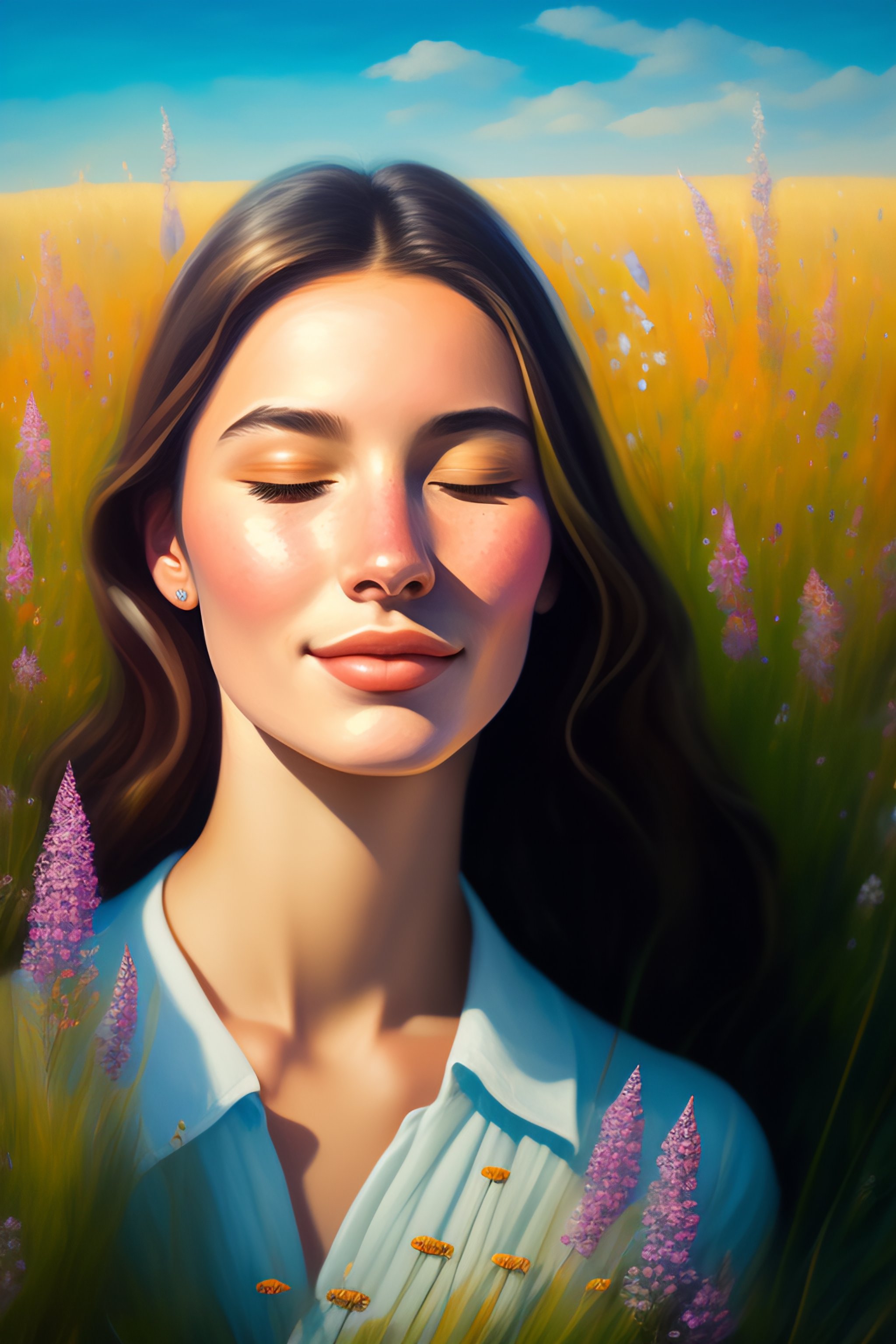 Lexica - "A portrait of a young woman, her eyes closed and a peaceful ...