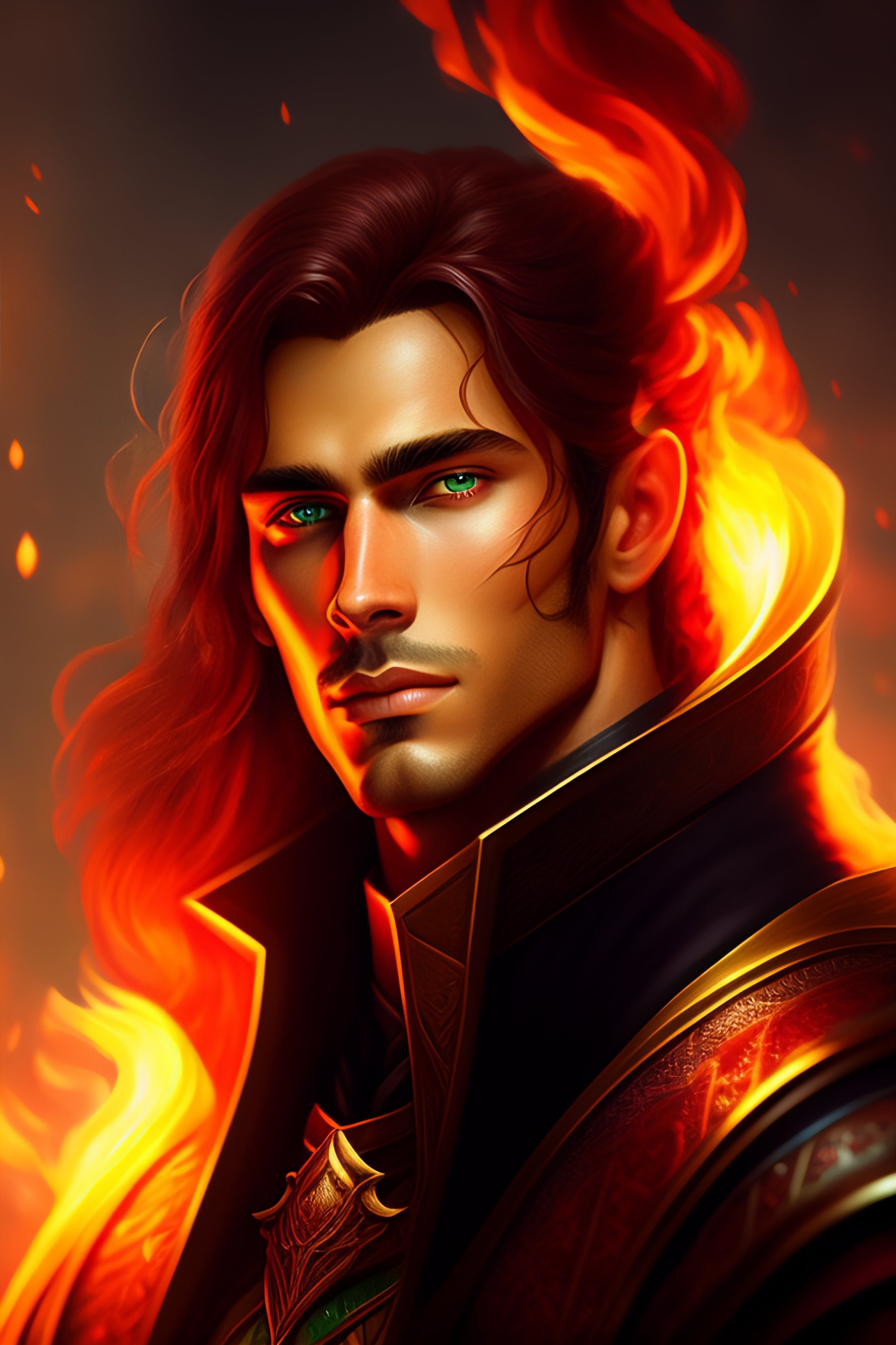 Lexica - Portrait of a man surrounded by fire, portrait of beautiful ...