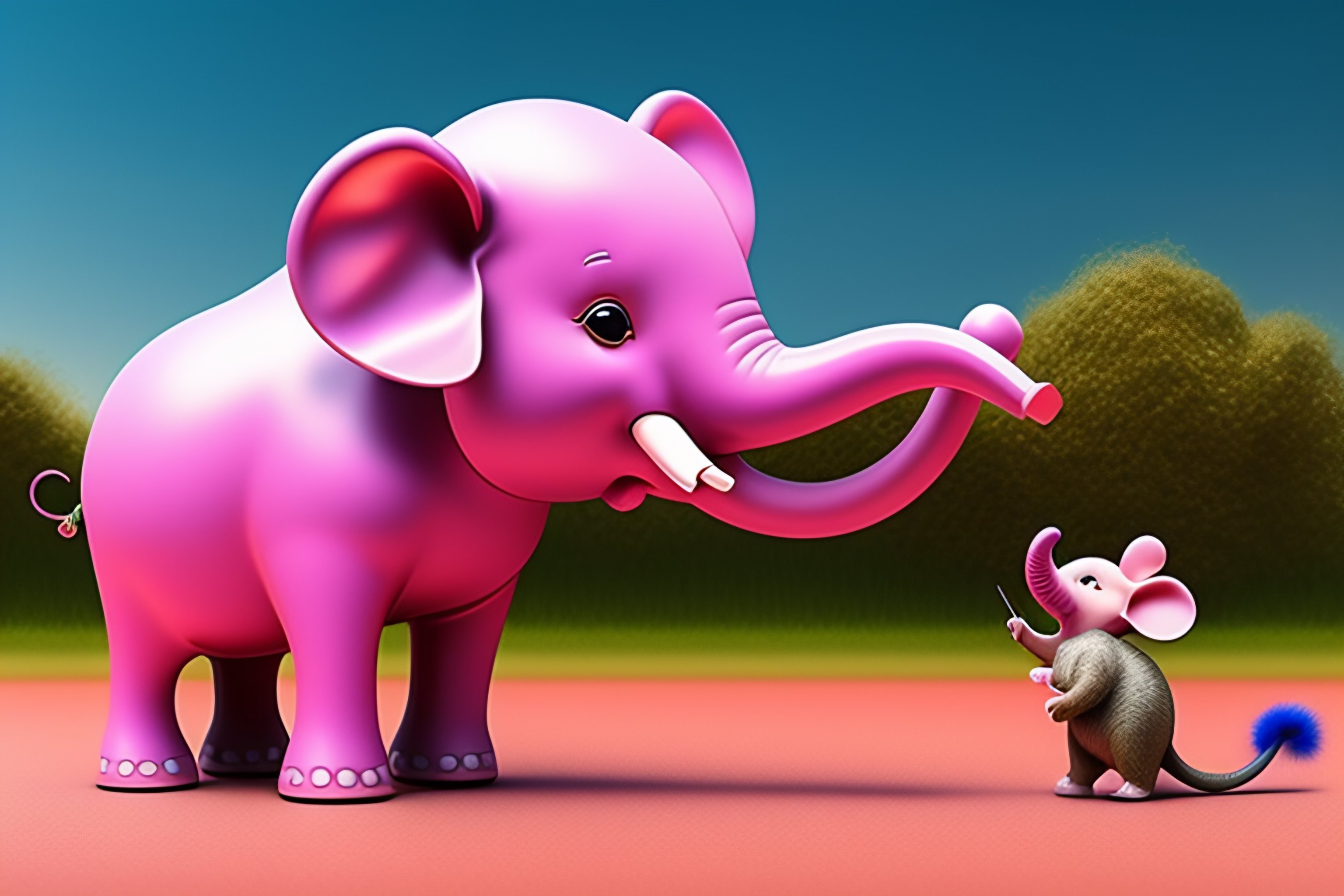 Lexica - A pink elephant dancing with a mouse