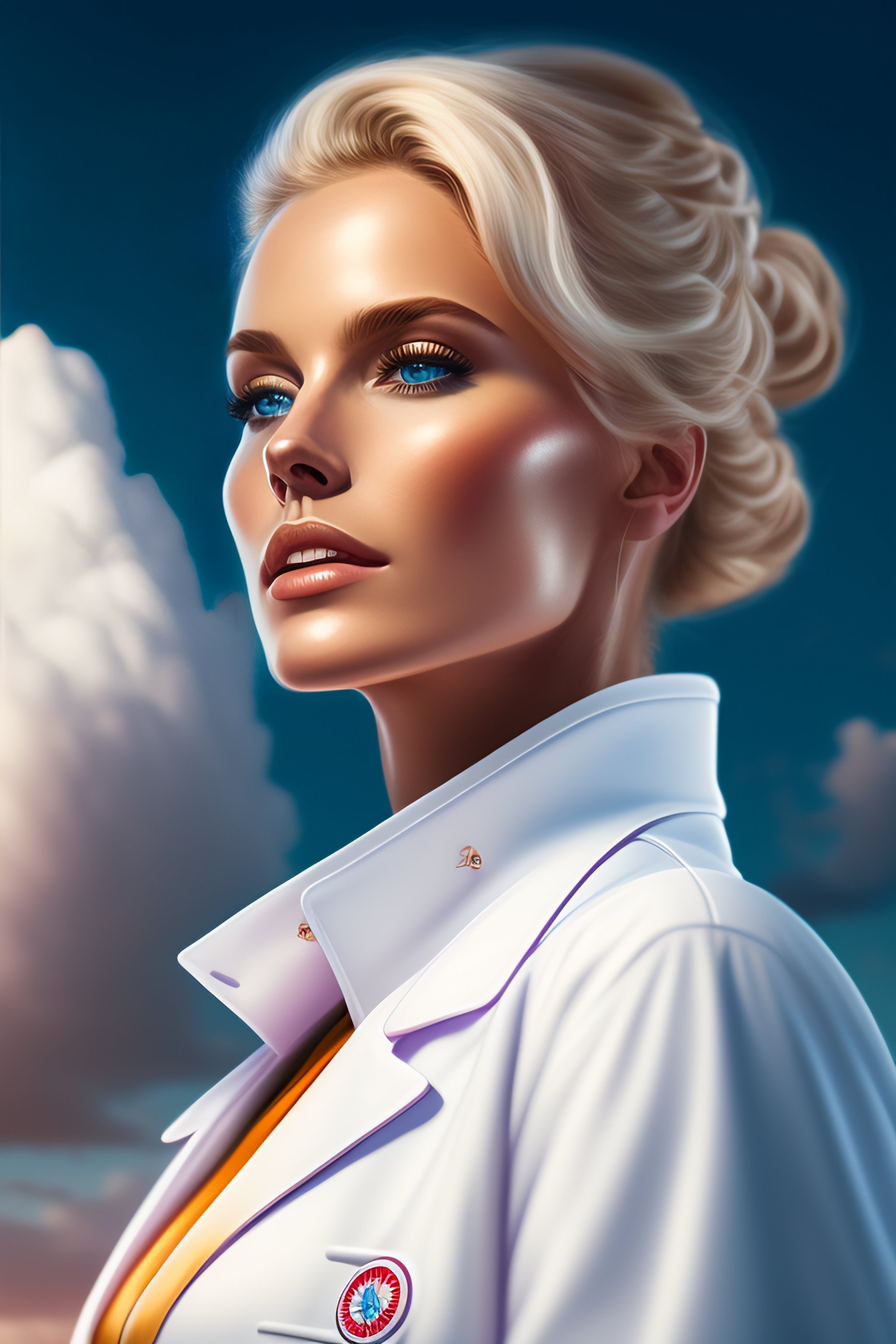 Lexica - Portrait of a white woman blonde wearing doctors coat ...