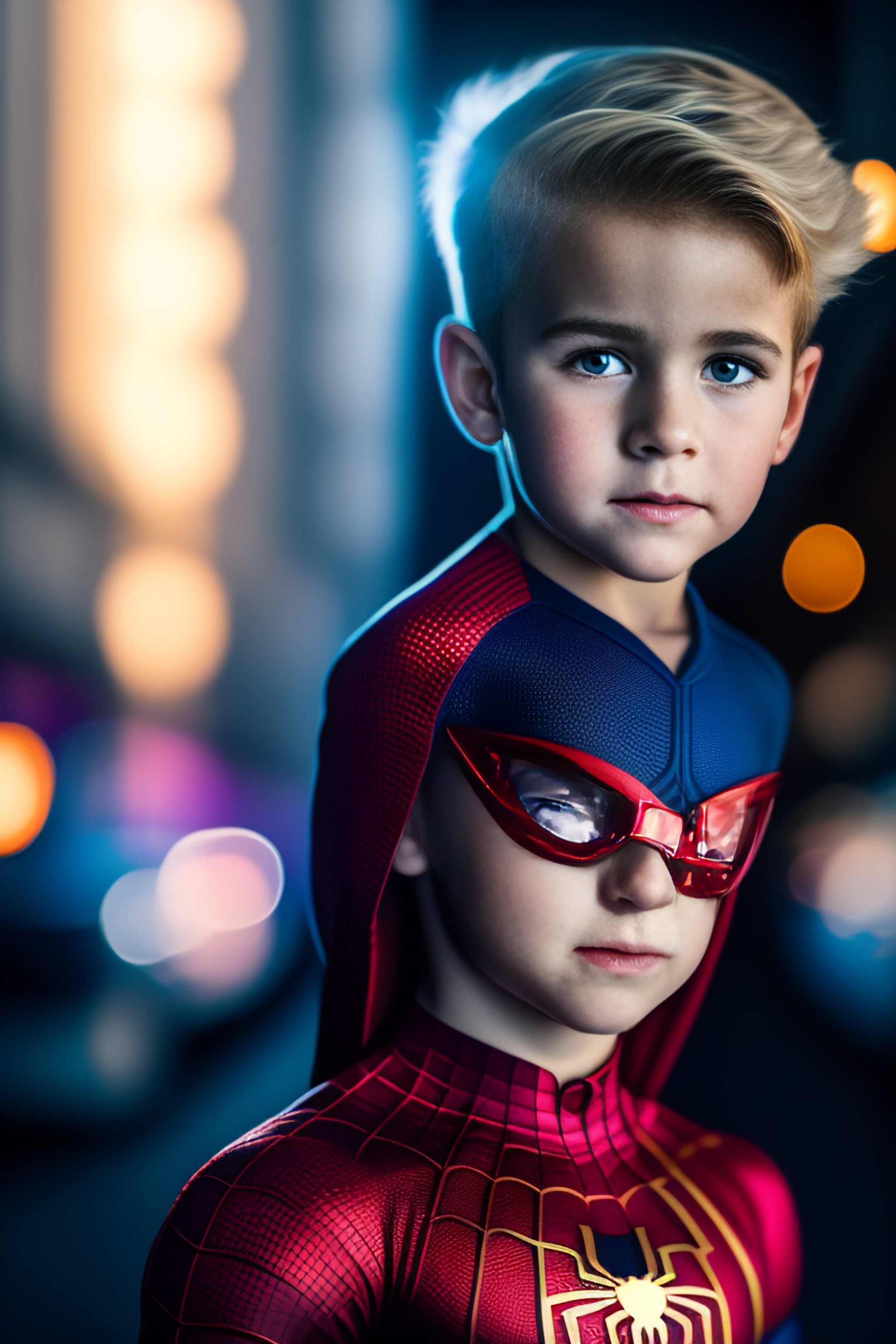 Lexica - A portrait of a young blond boy as spiderman, photo, 35mm ...