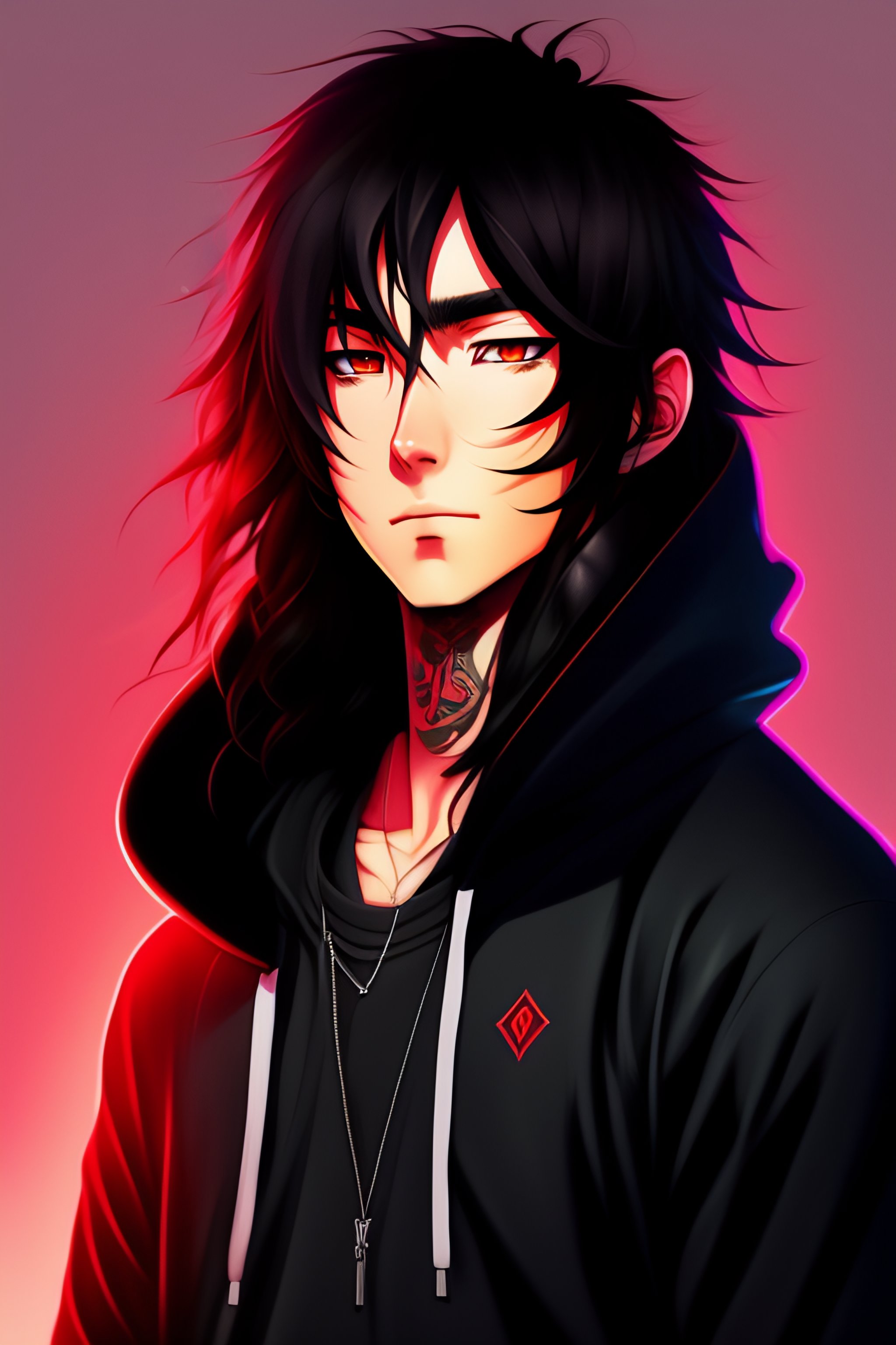 Lexica Anime Young Adult Boy With Really Long Black Hair Red Eyes And Red Tattoos Under Eyes 7270