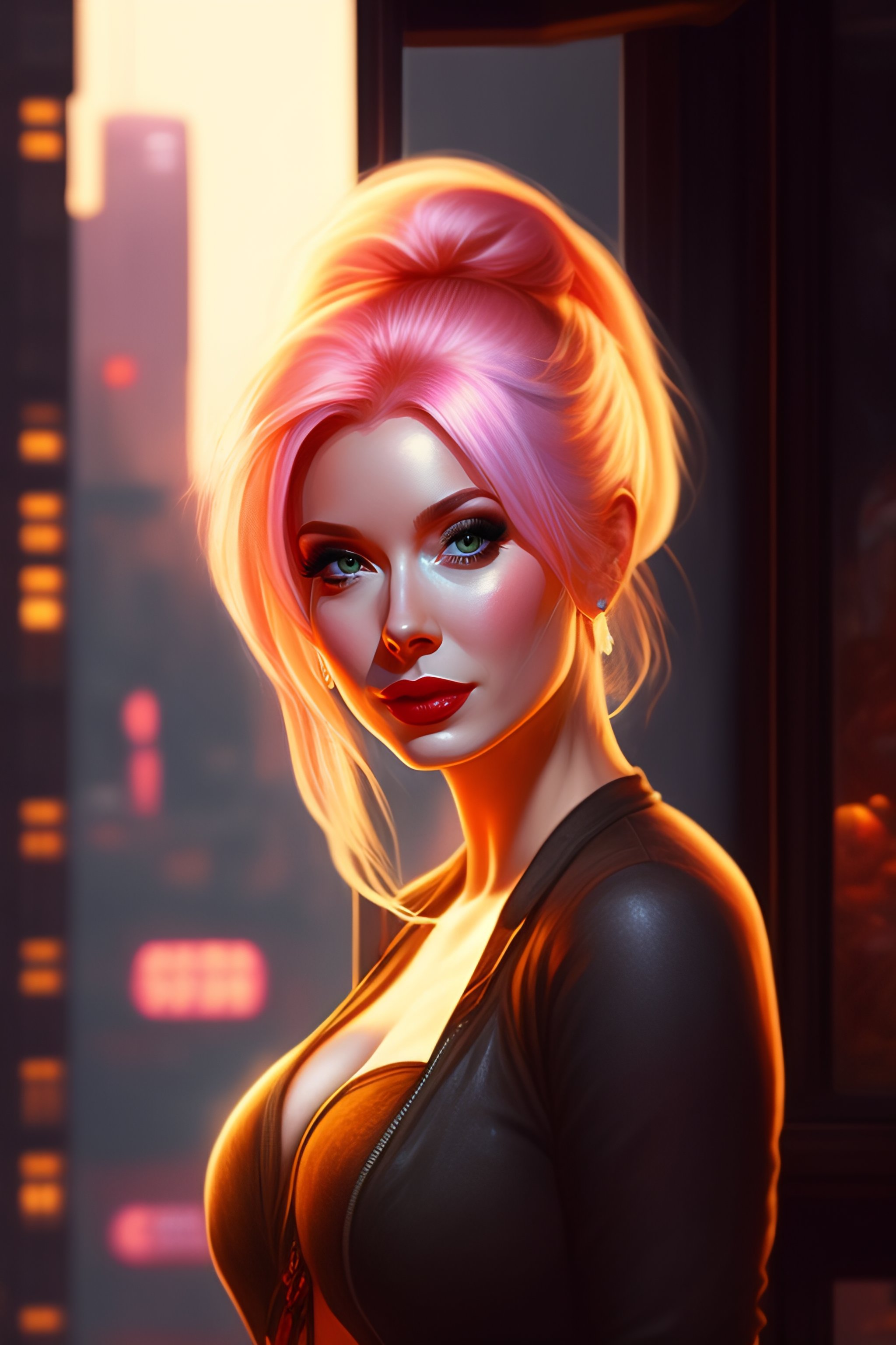 Lexica - Christina Hendricks standing in window, neo-Tokyo, belly ...