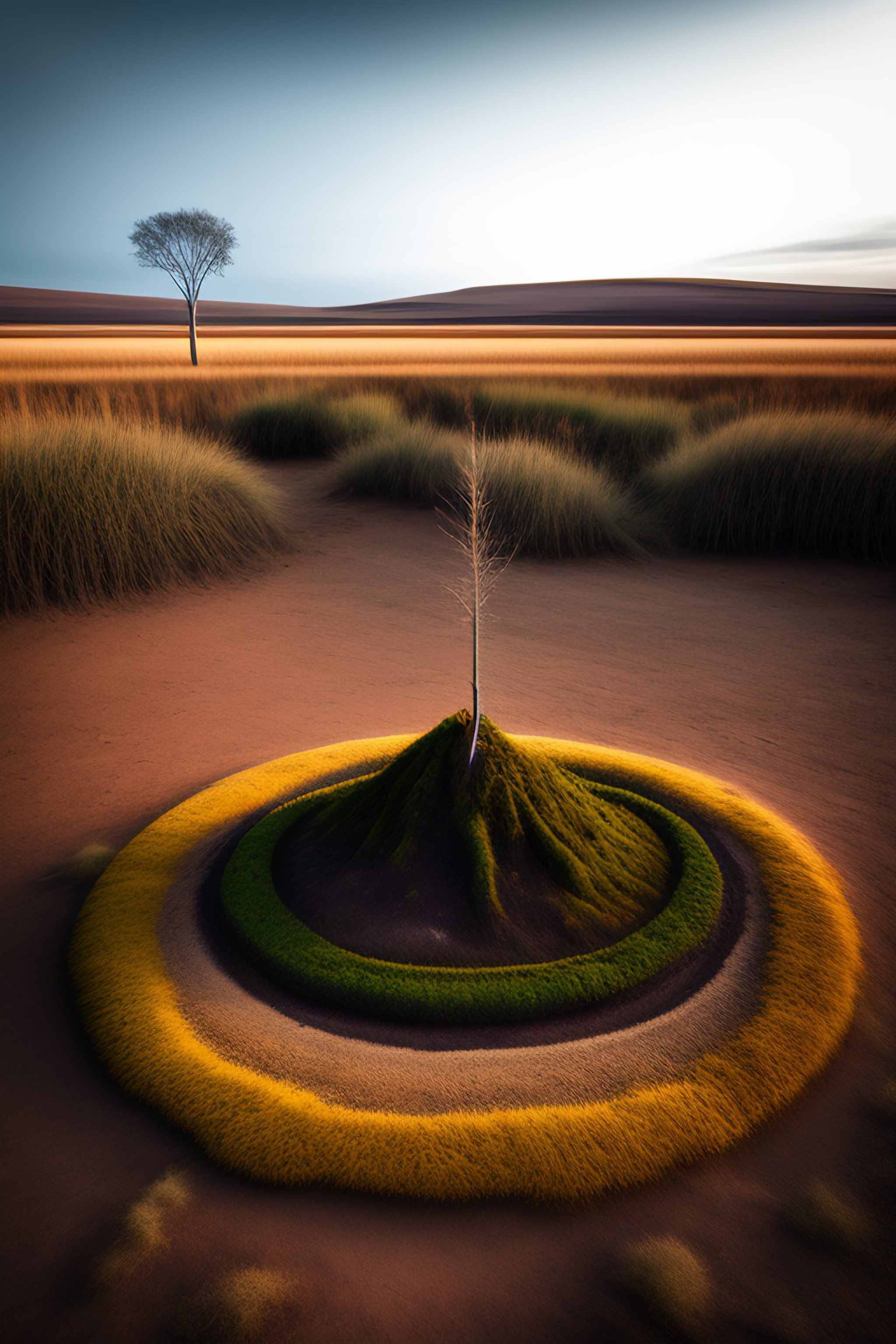 Lexica - Drained ground with a single dead tree and signage