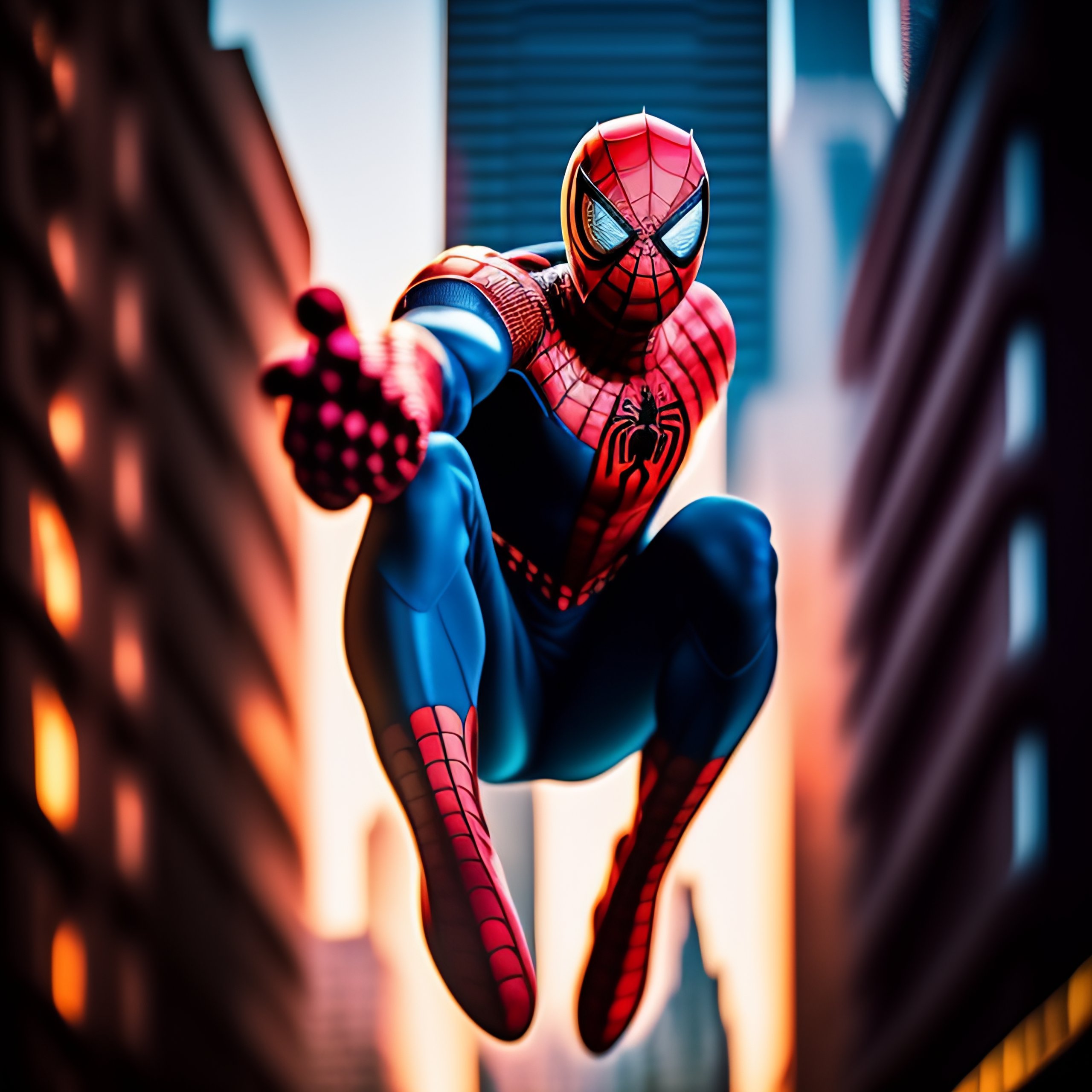 Lexica - Spiderman swinging in nyc, vivd colors,4k hdr