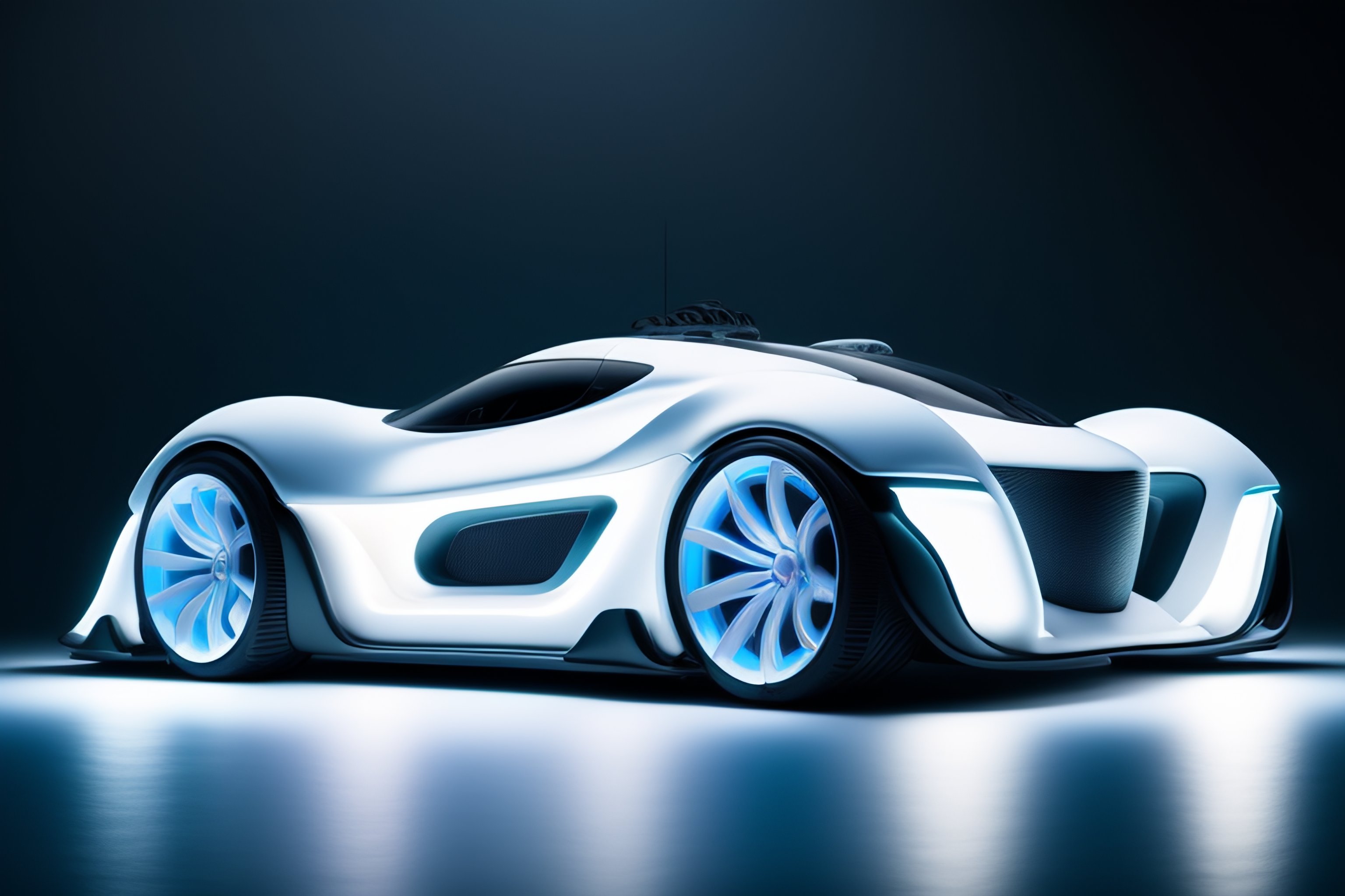 Lexica - Wide shot of a minimal translucent vehicle, pearl white and ...