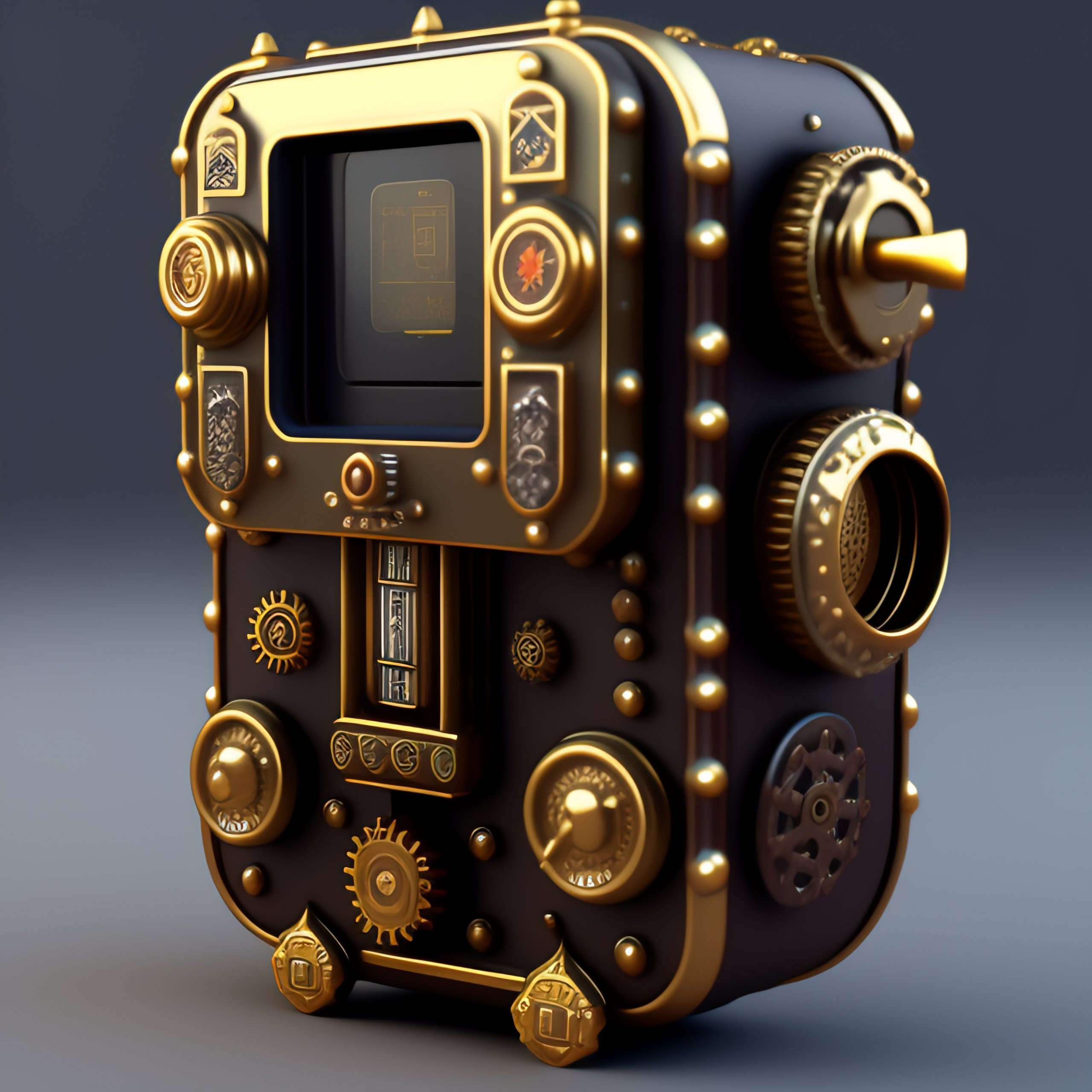 Lexica - C4D render of a steampunk game boy with mechanical gears