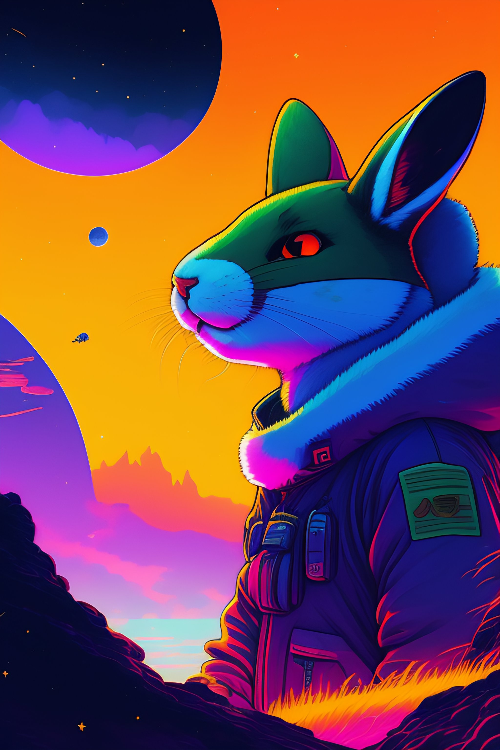 Lexica - Photo of a rabit monster in the space, style of laurie ...
