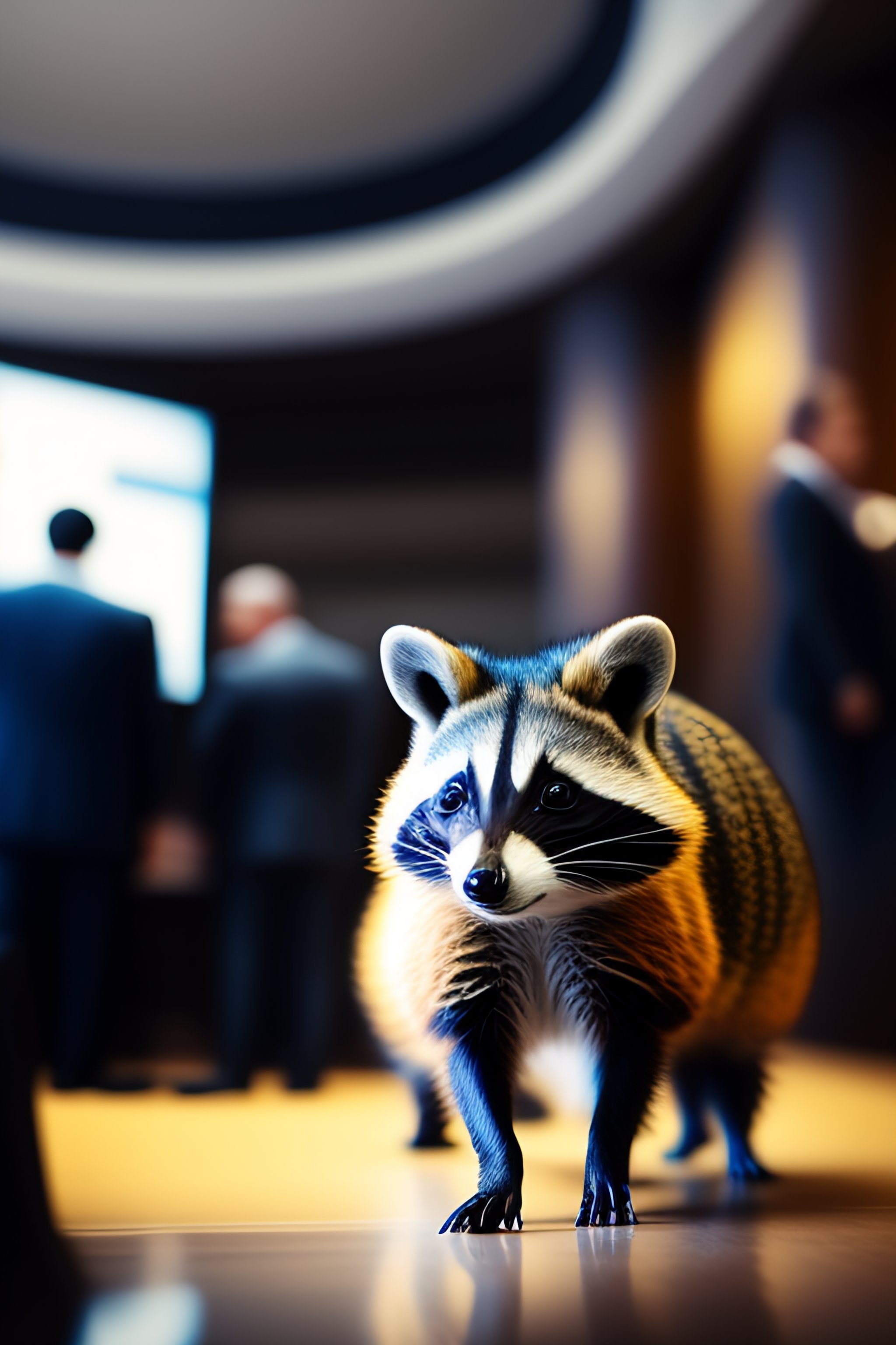 Lexica - Anthopomorphic Racoon as on a wallstreet trading floor
