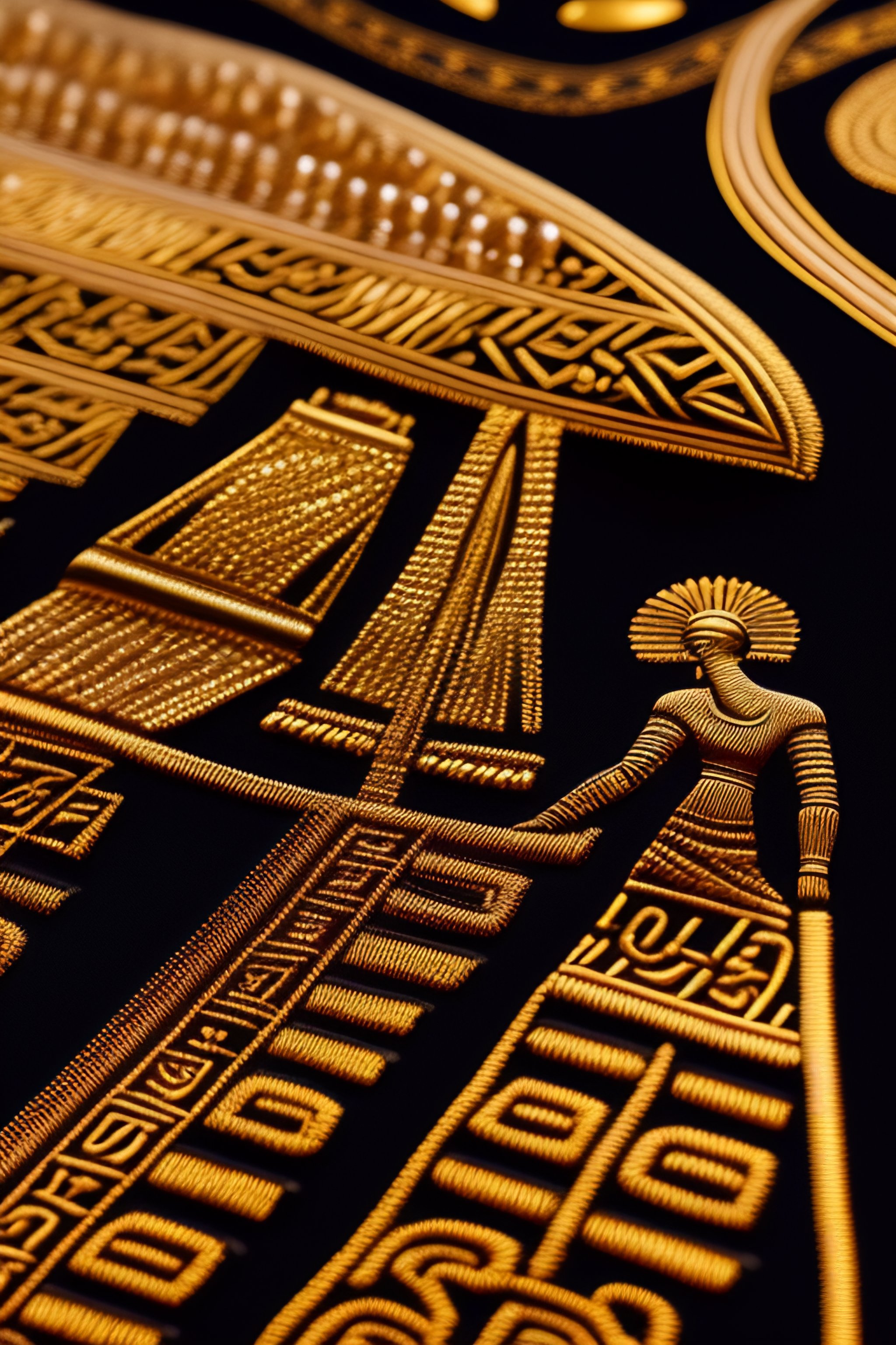 Lexica Image of African fabric with gold and black Kemet Egypt hieroglyphics print astonishing detail smooth lines