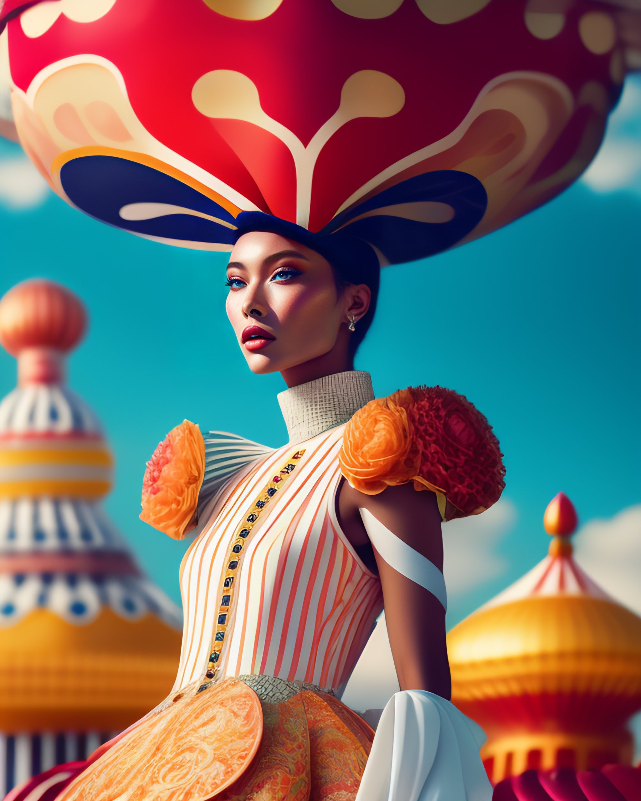 Lexica - An haute couture woman in a circus garden on a spring day, by ...