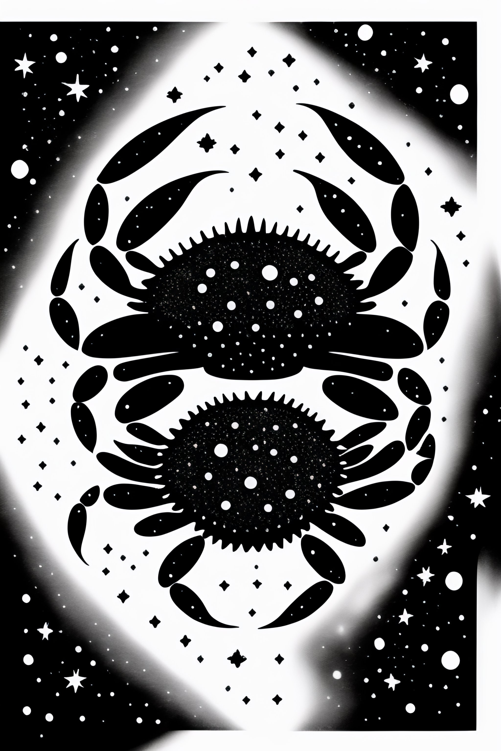 Lexica - Crab looks at the stars, black and white,logo