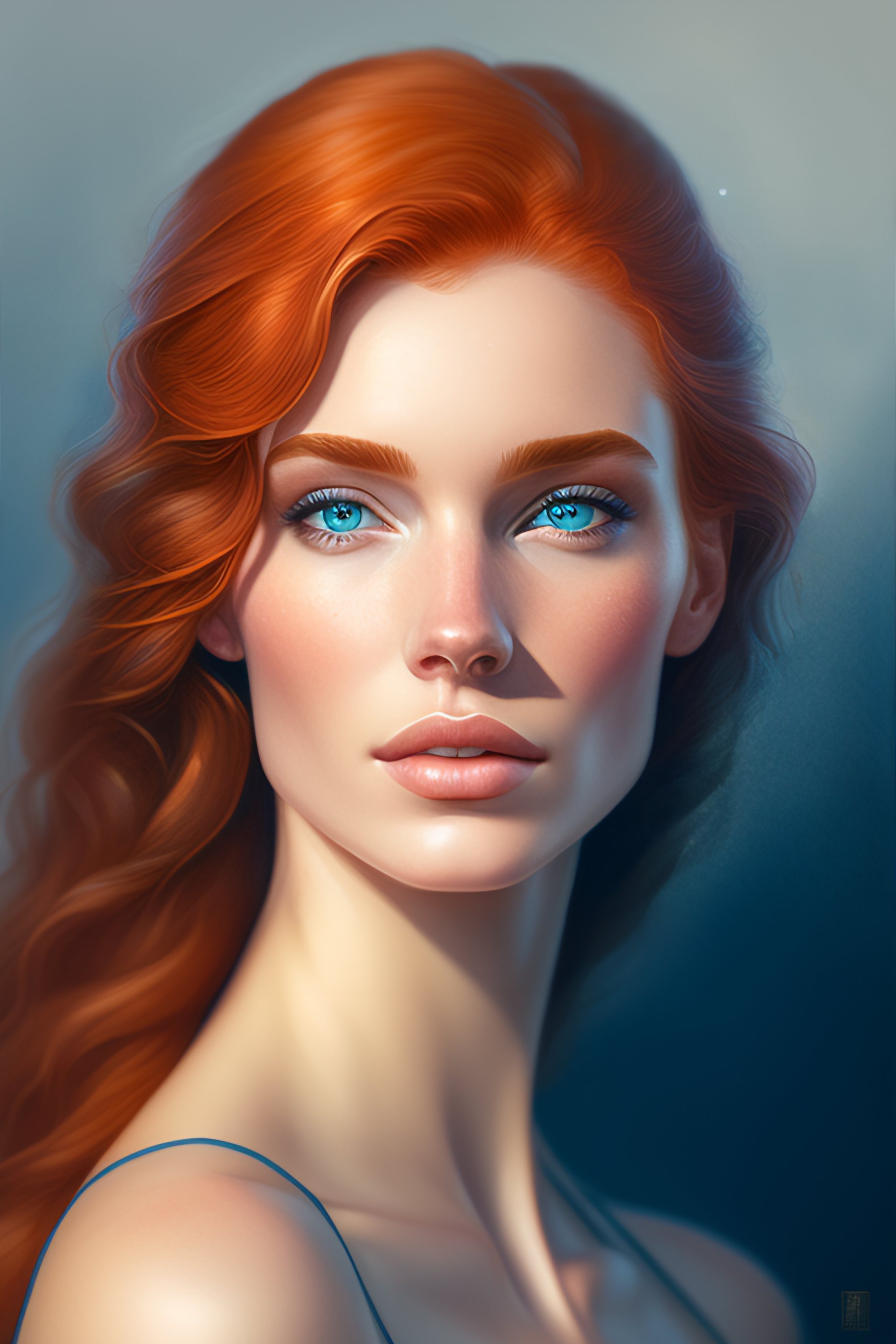 Lexica - A highly detailed illustration of ginger haired lady with blue ...