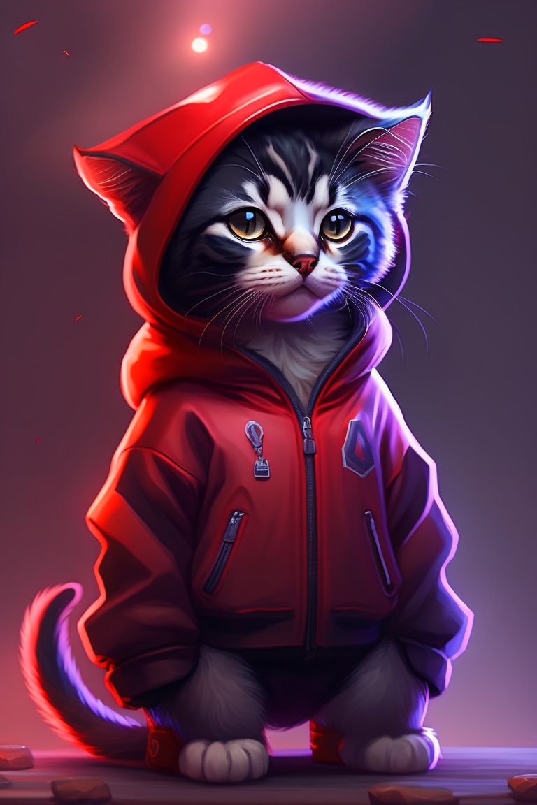 Lexica - Cats , A real sporty kitten in tracksuits, artstation, dark
