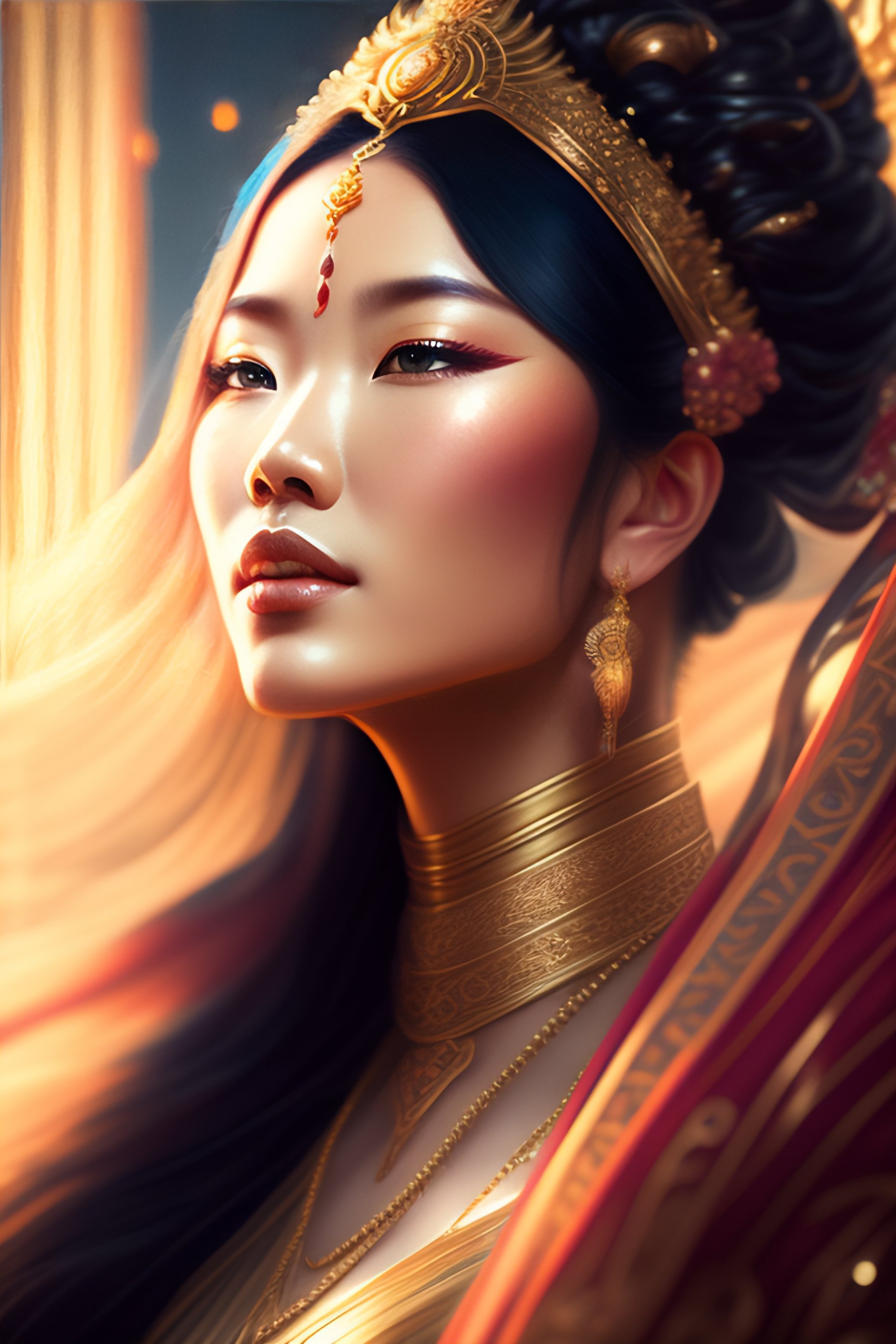 Lexica - A beautiful close up portrait of an asian sorceress sitting ...