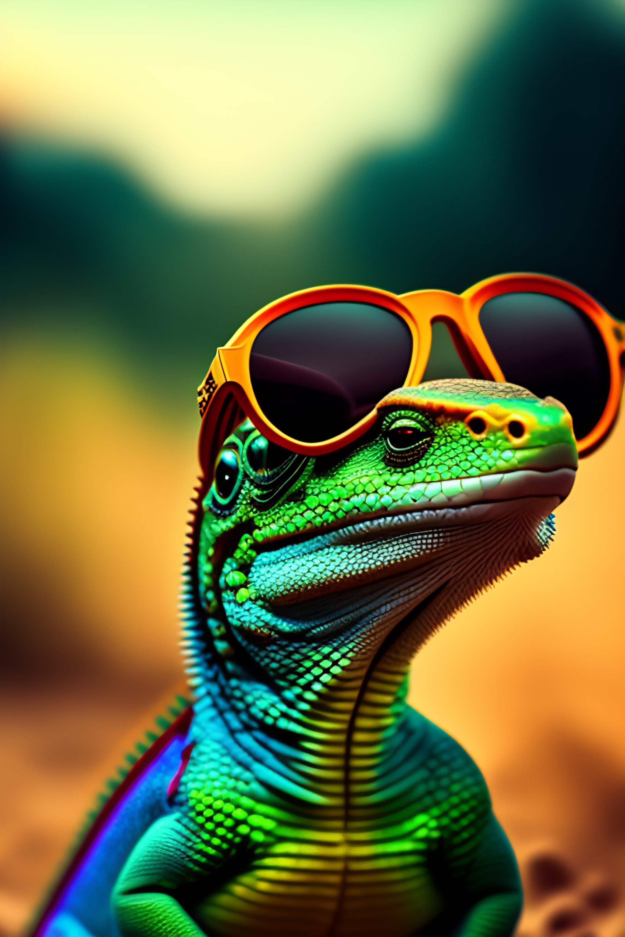 Lexica - Portrait of a lizard in cartoon with sunglasses, sophisticated