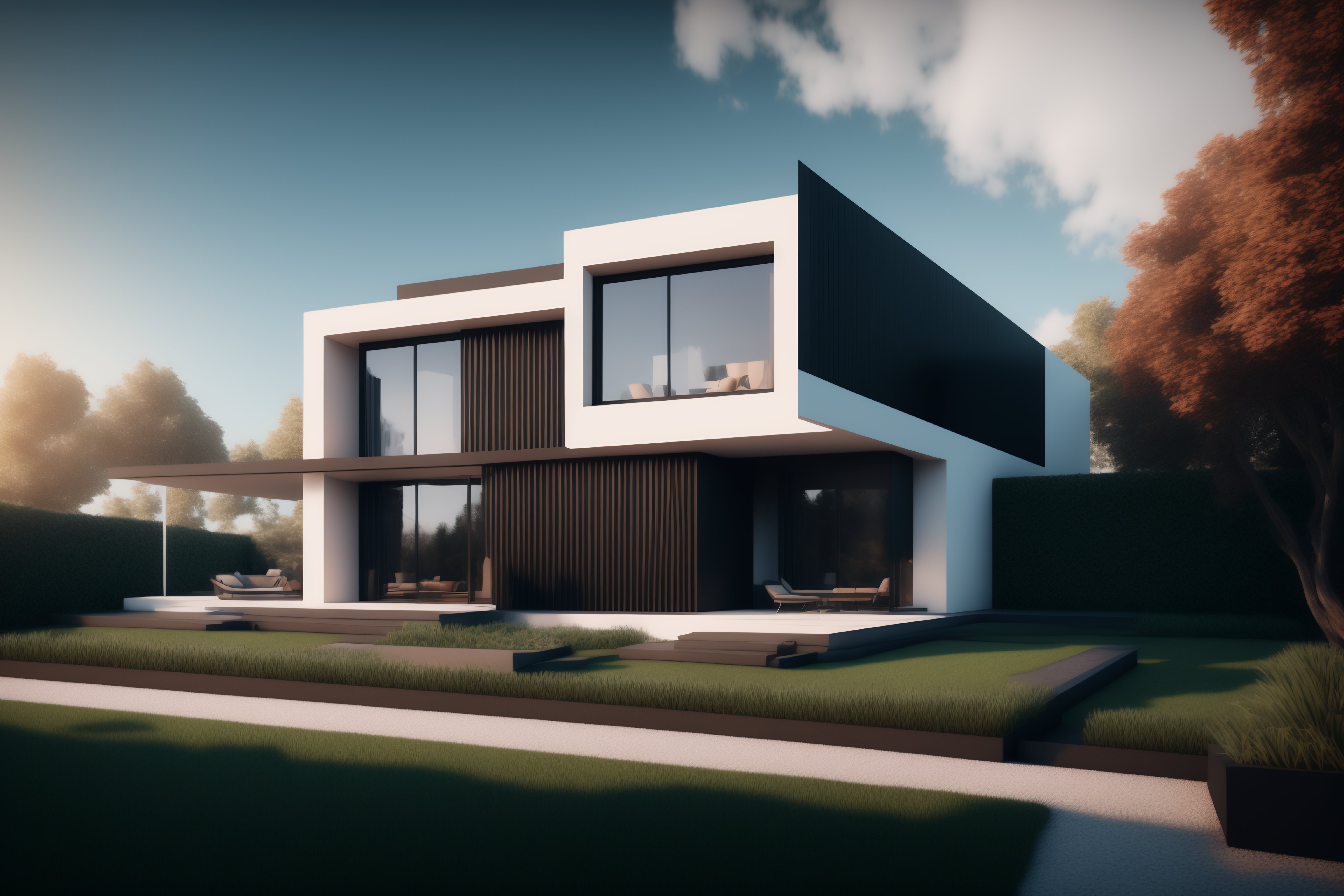 Lexica - 3d render sky view of modern looking house inspired in the ...