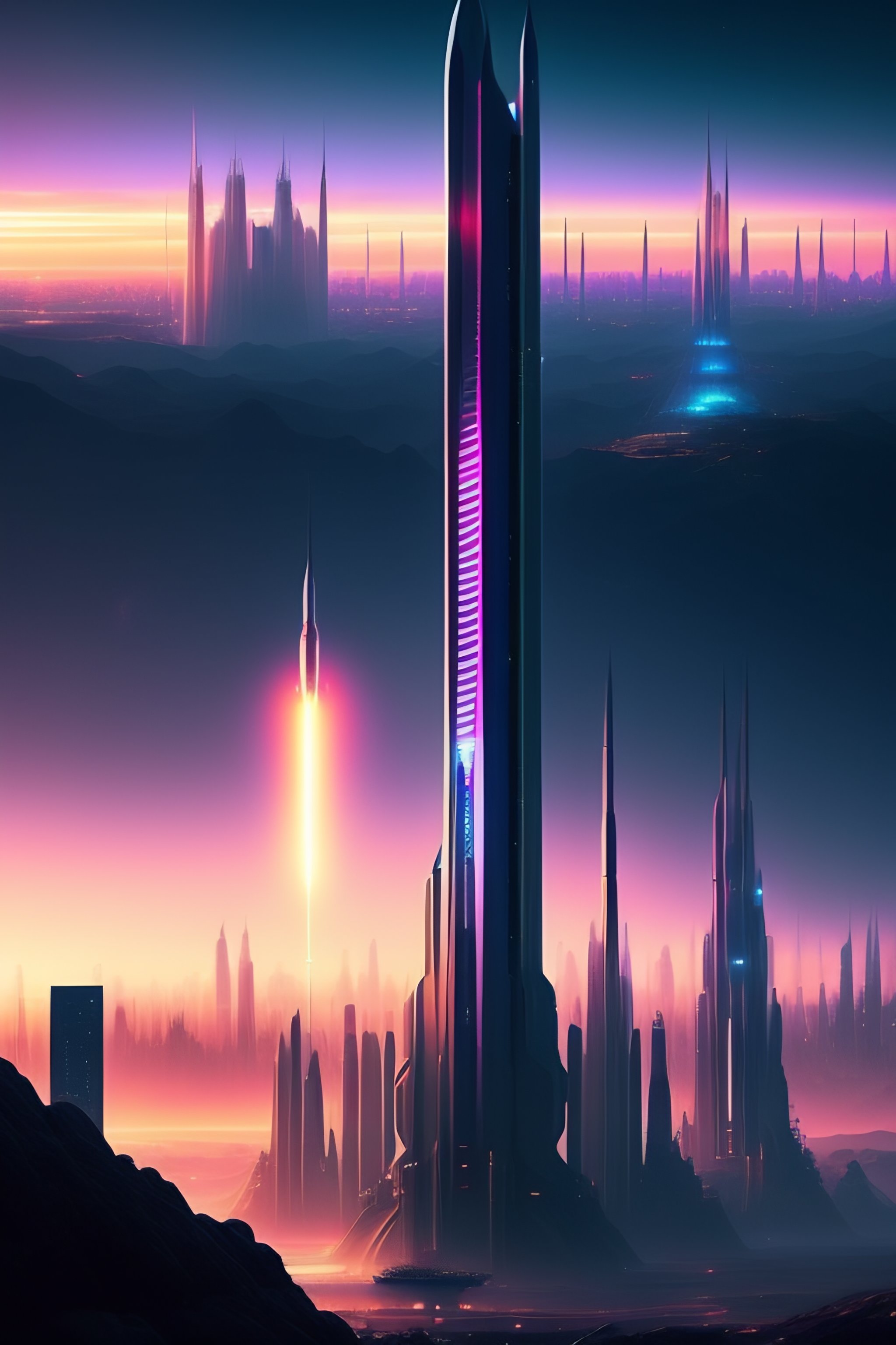Lexica - A large cyber punk metropolis with a futuristic rocket ...