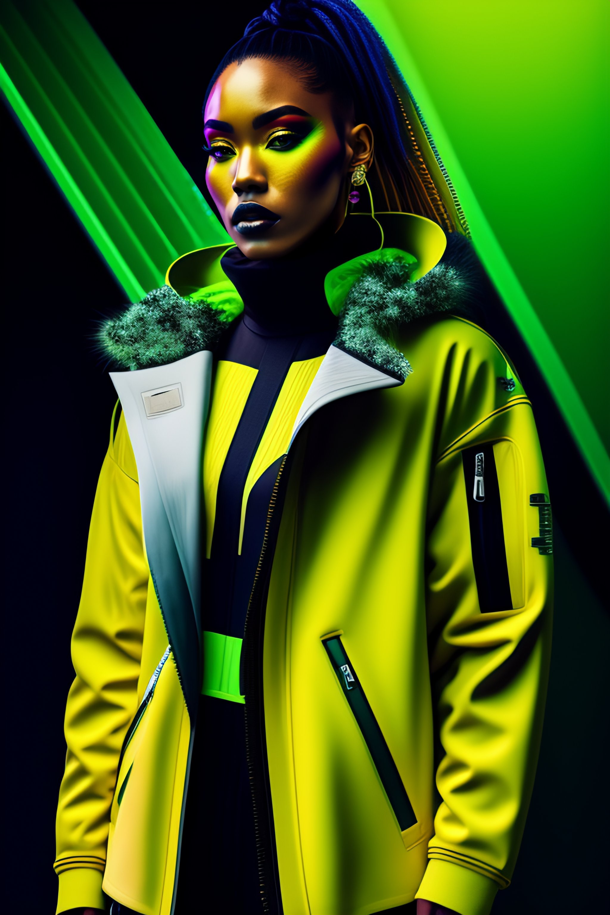 Lexica Streetwear model portrait wearing ((((FAIC logo)))) neon air