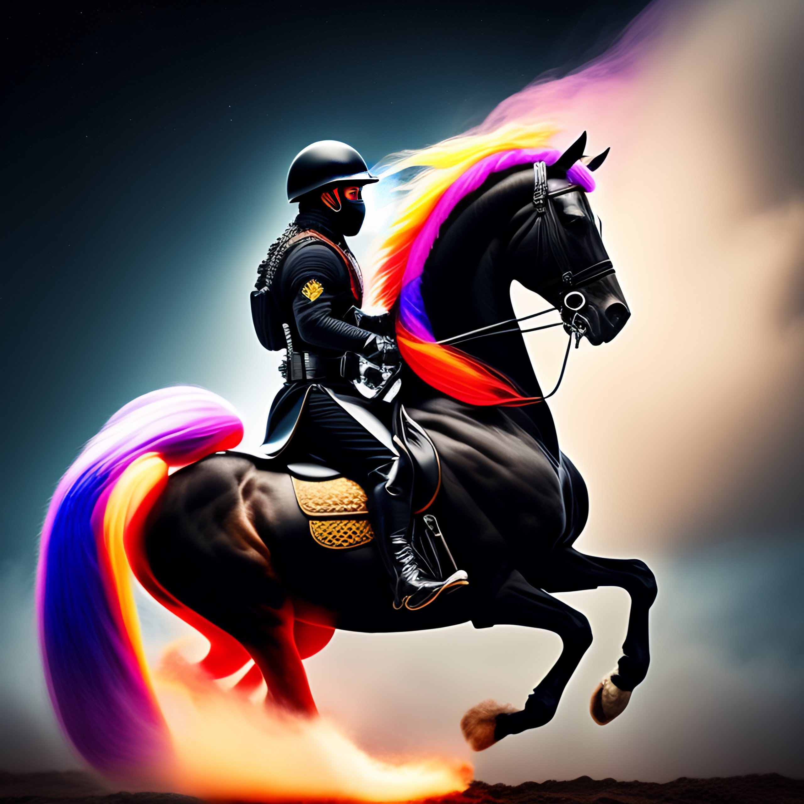 Lexica - A black uniform ninja riding on a unicorn