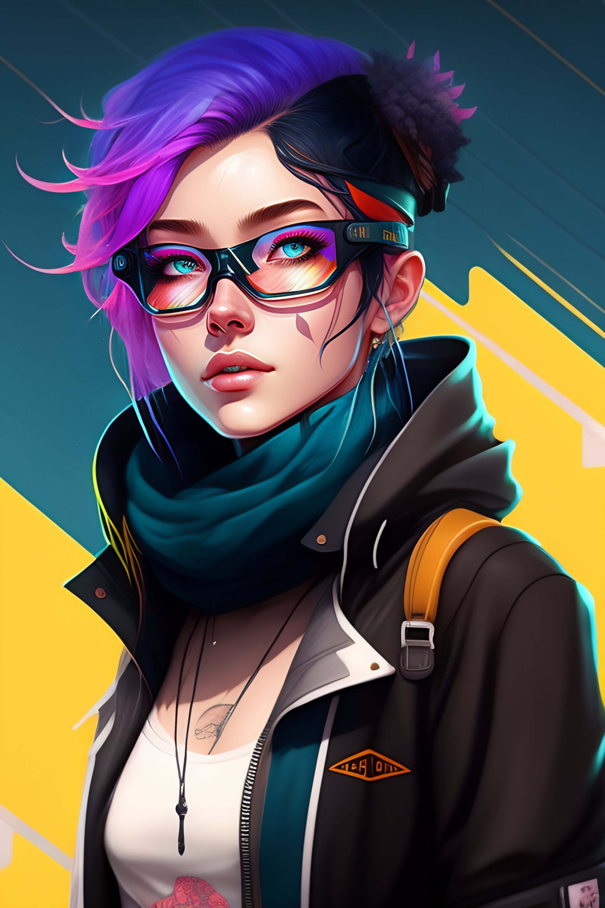 Lexica - Highly detailed portrait of a smiling sewer emo punk lady ...