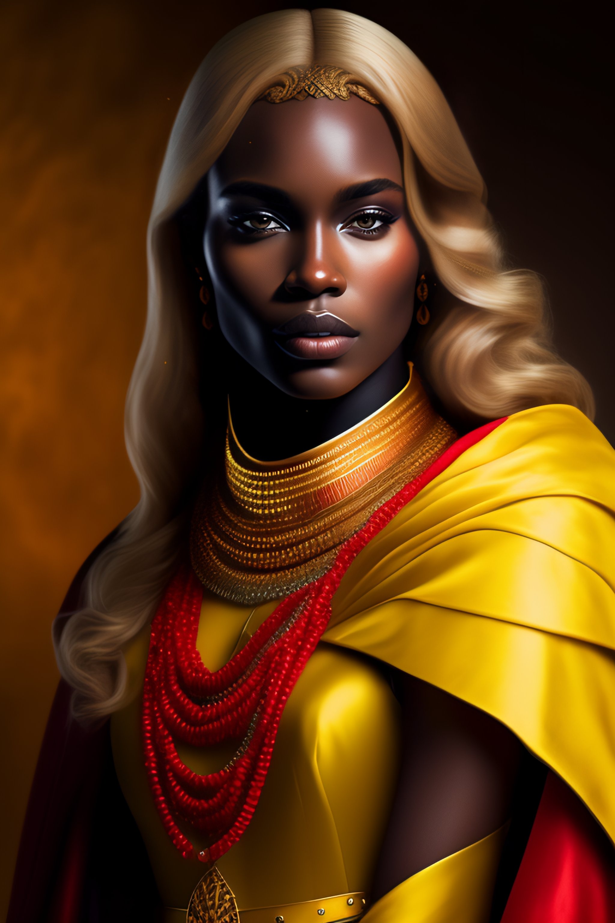 Lexica - Medium-dark skin tone blond hair dnd portrait yellow cloak red ...