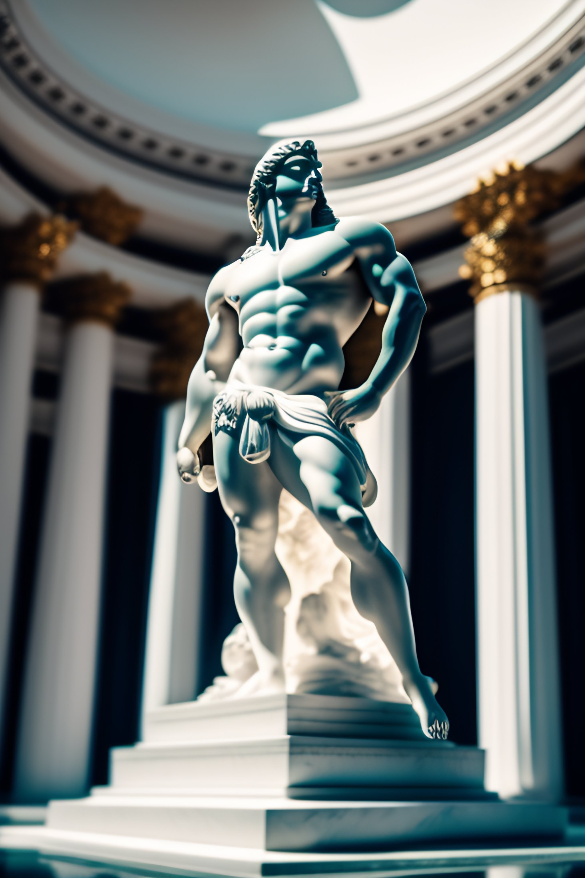 Lexica Muscular greek statue in a white temple with a bundle of