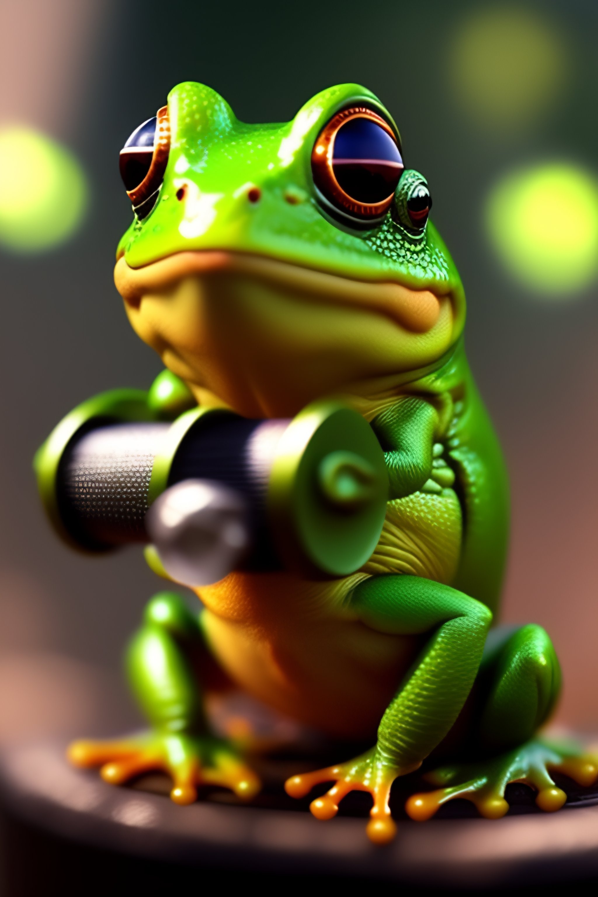 Lexica - A frog wielding a rocket-launcher from a video game.