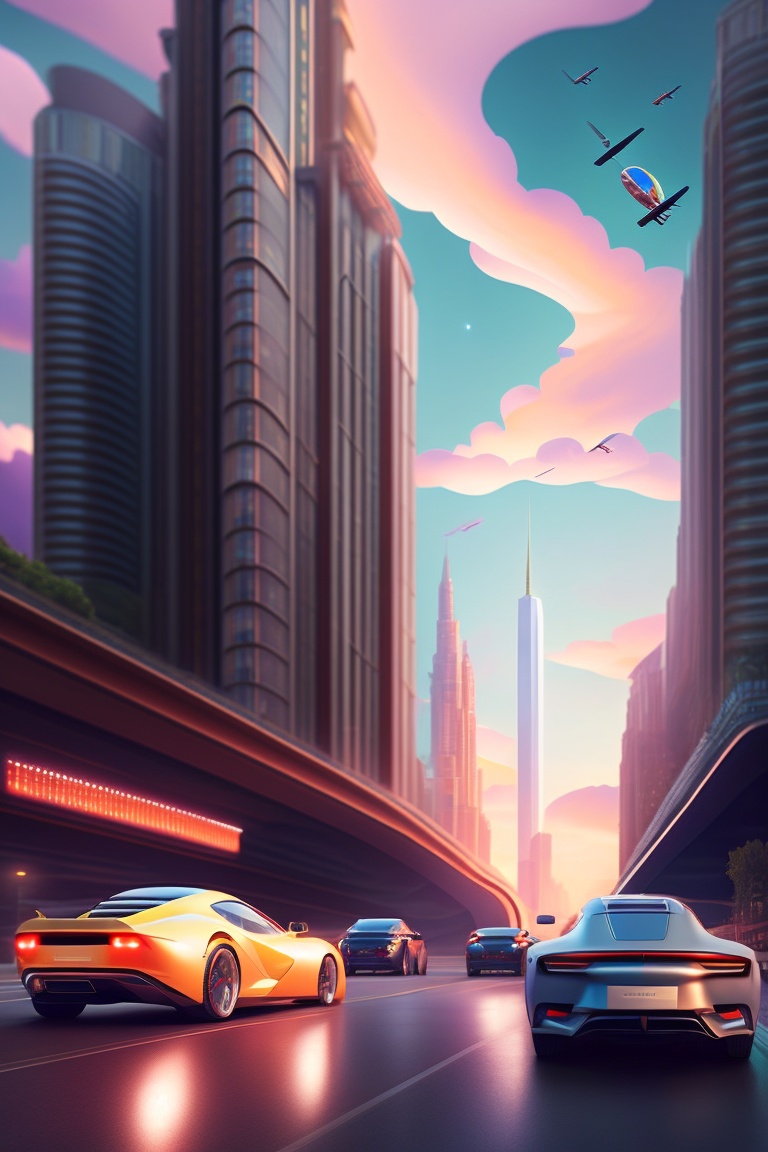 Lexica - Portrait of a futuristic city with flying cars, flying clouds ...