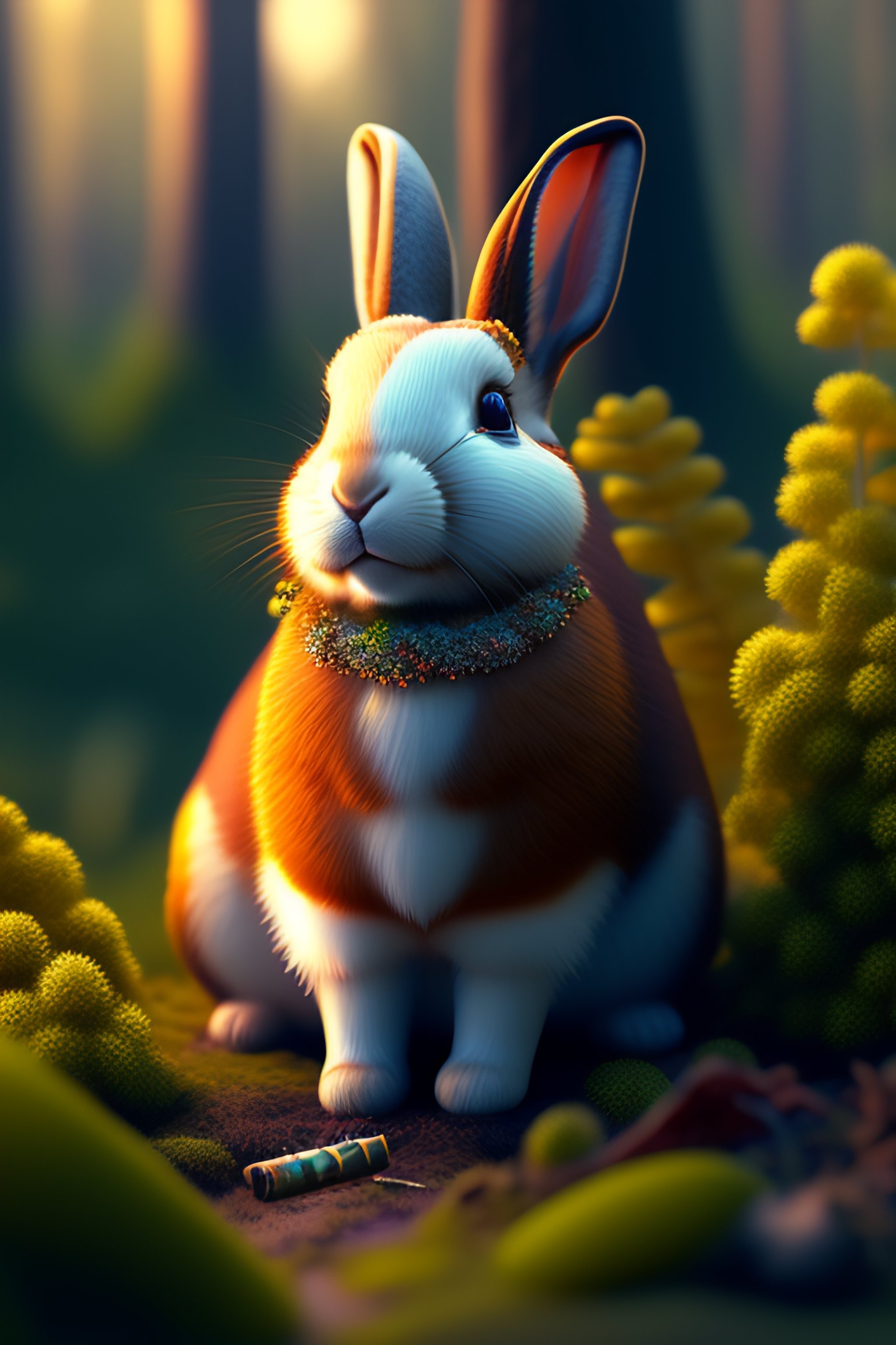Lexica - Anthropomorphic rabbits sitting on the ground of a dark forest ...