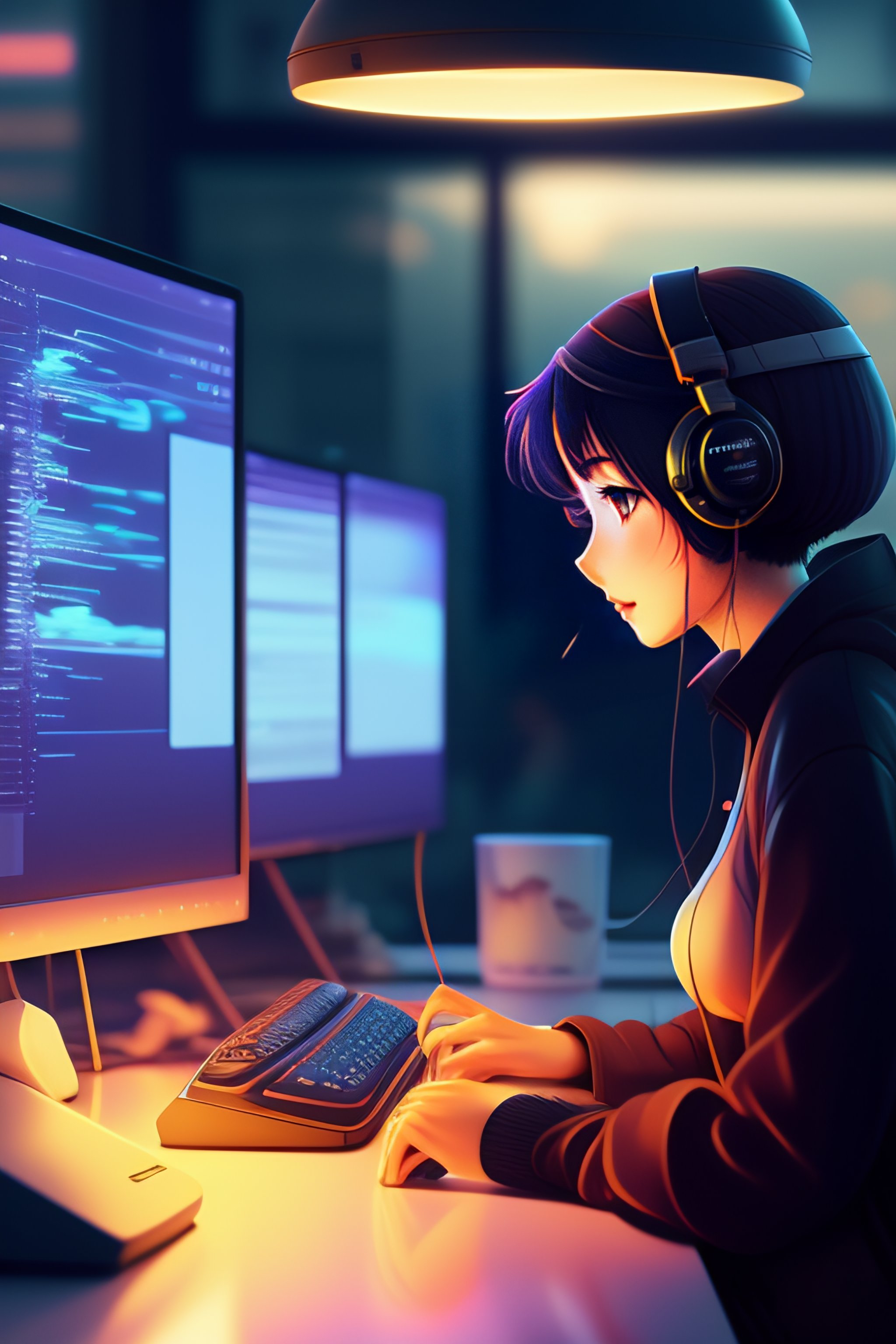 Anime Girl On Computer