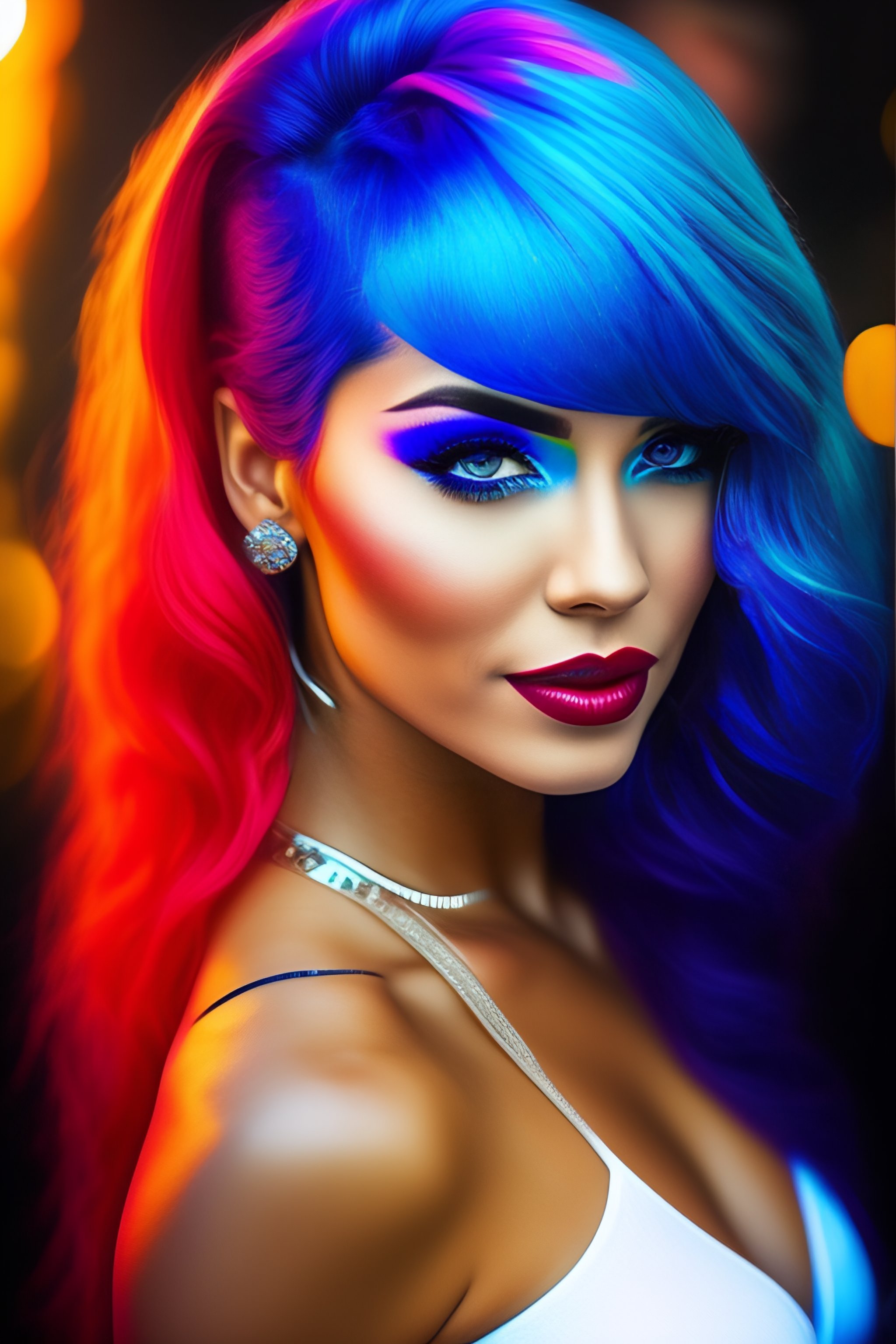 Lexica - Create a picture of a hot rave girl with blue hair and sexy costume