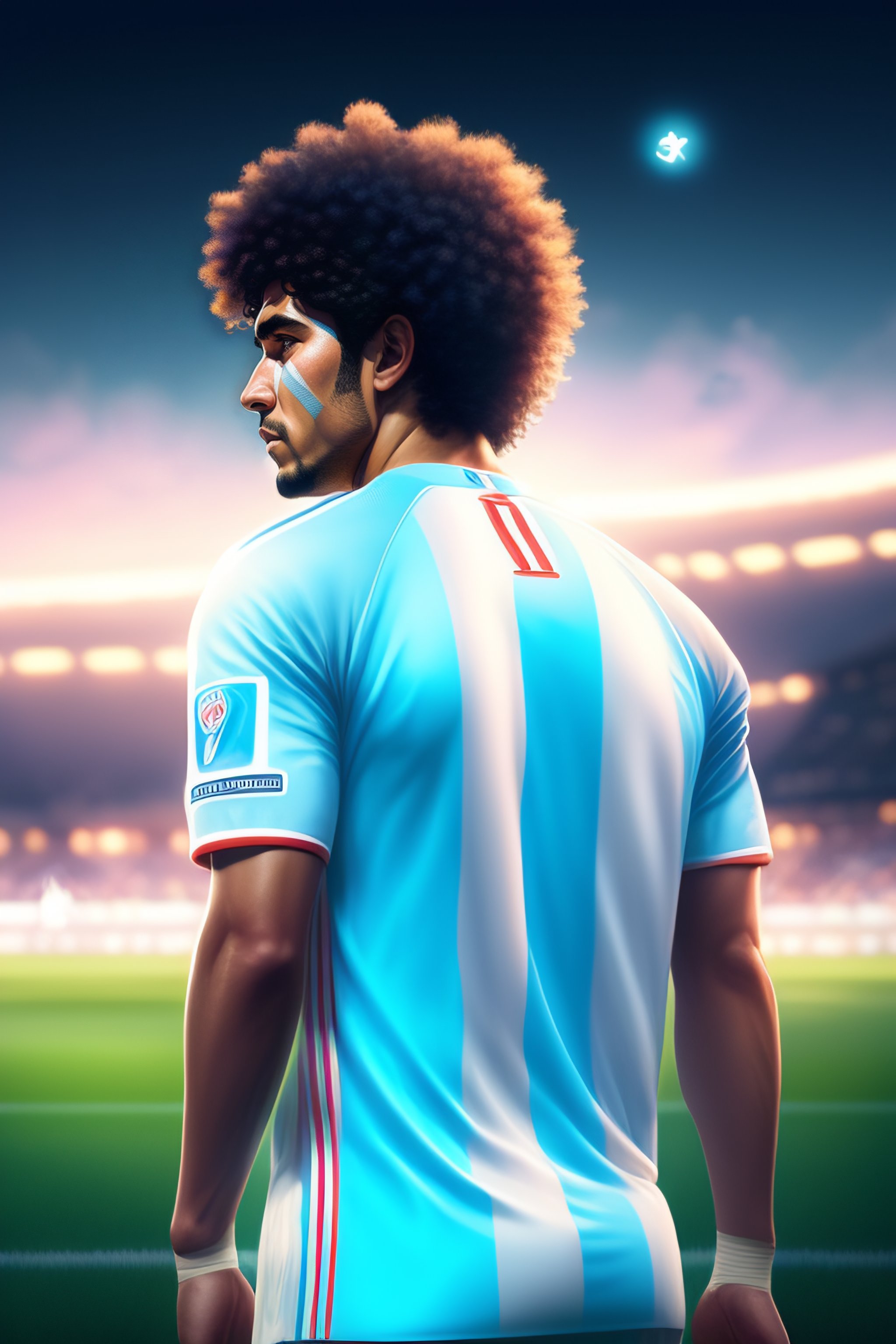 Lexica - Back of a Argentine Footballer Maradona with curly hair ...