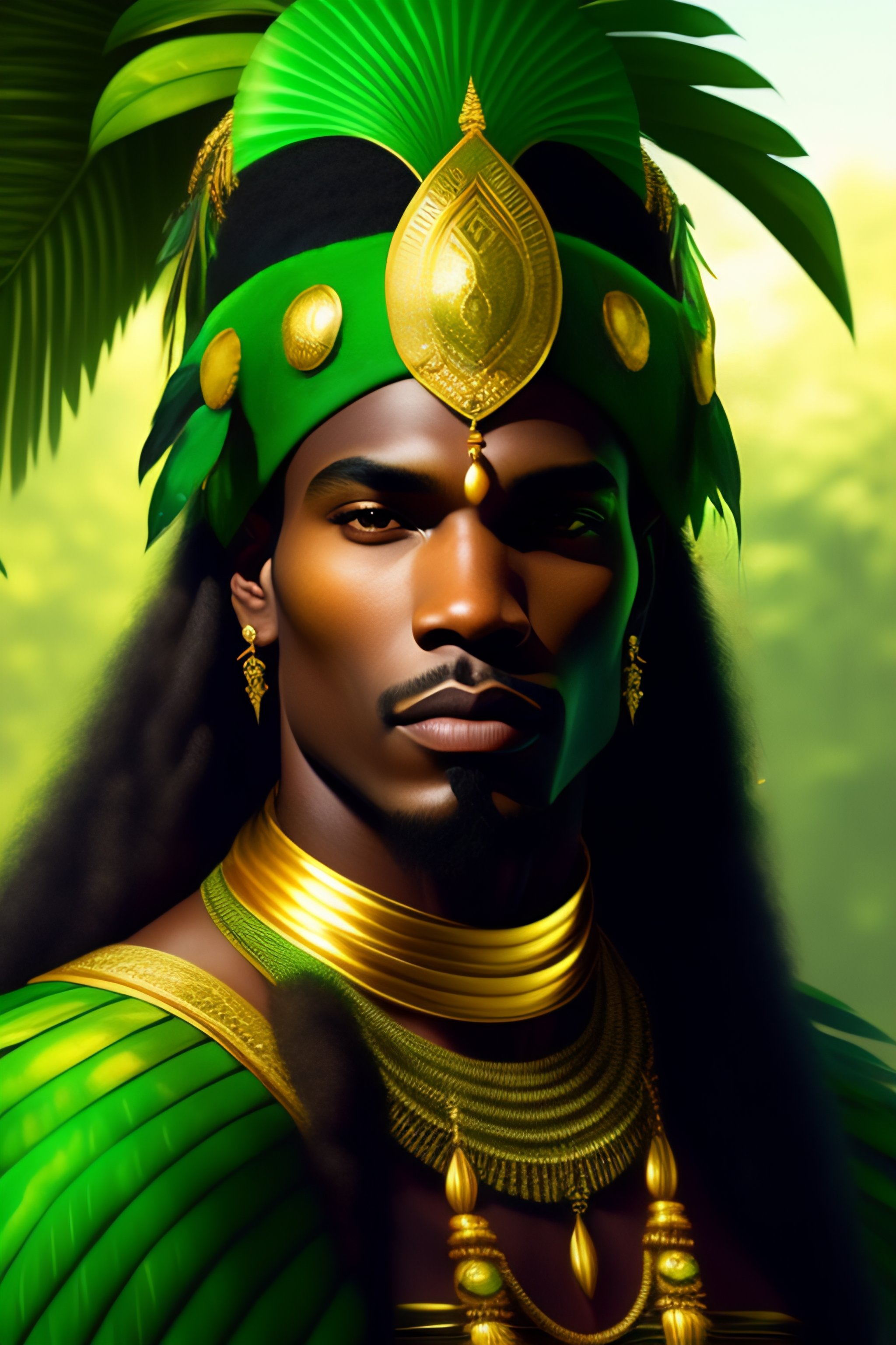 Lexica - Beautiful indigenous black man with green indian 