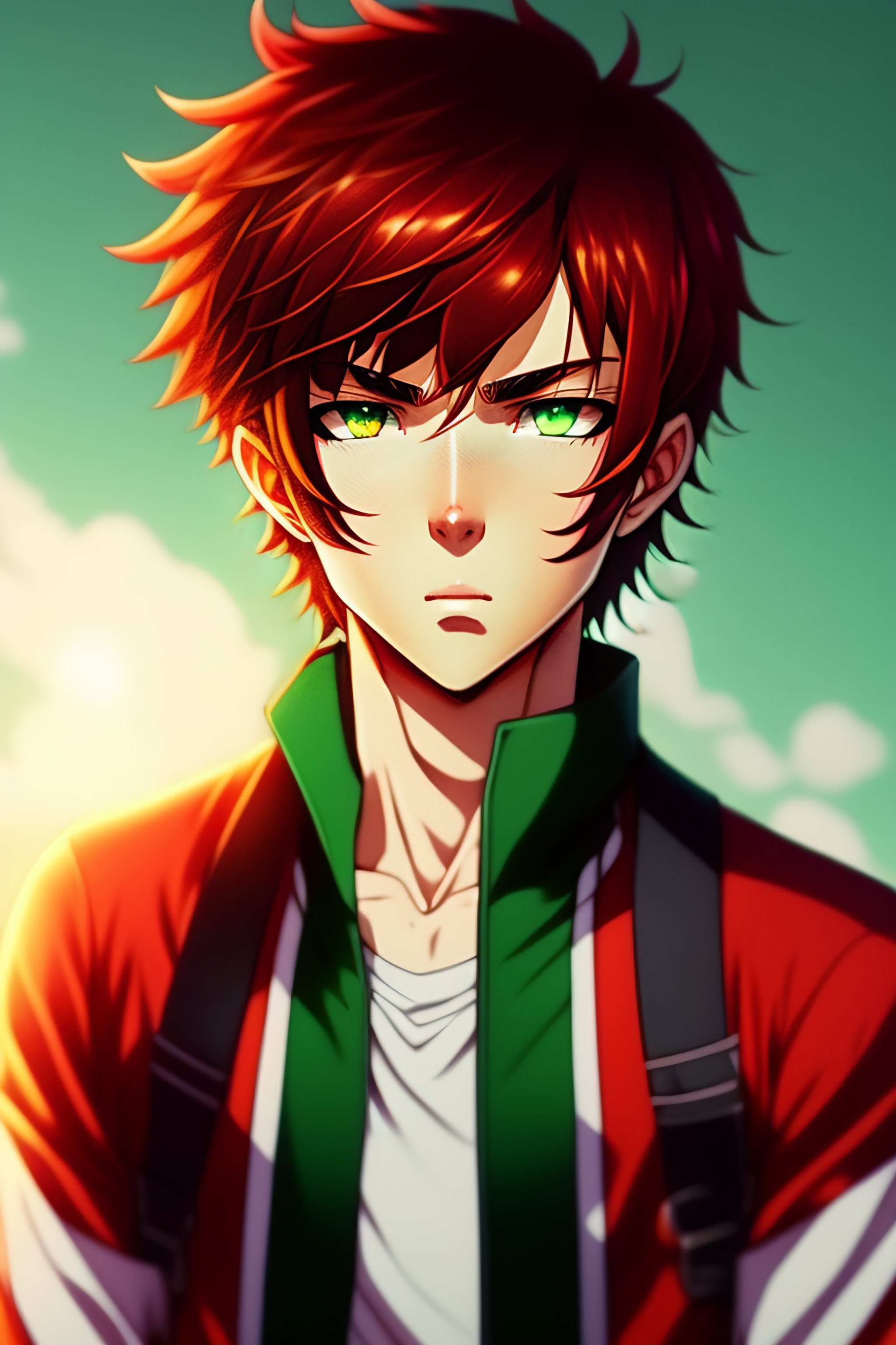 red hair green eyes anime boy