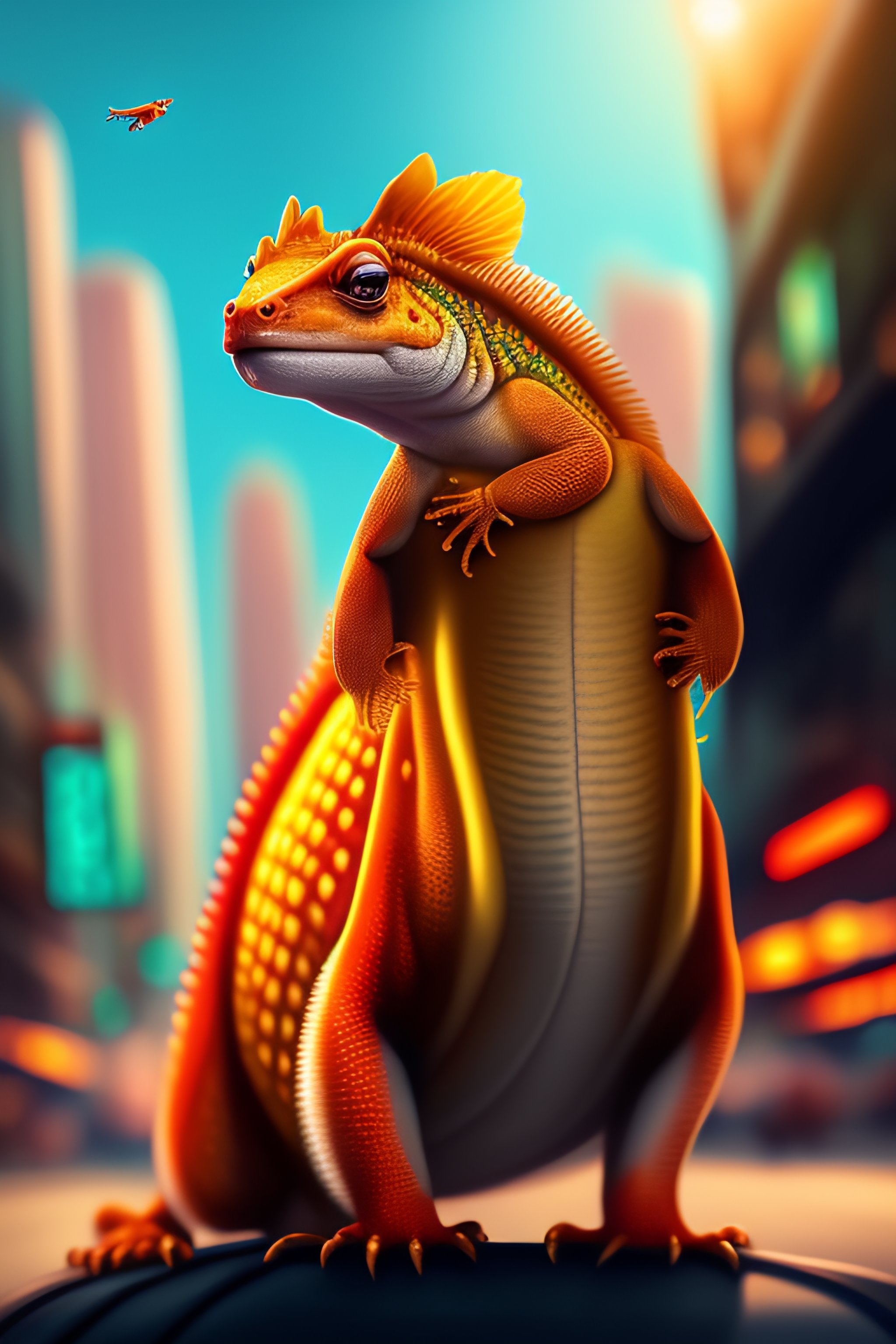 Lexica - Fry from futurama riding a gecko, extreme detail, vivid colors ...