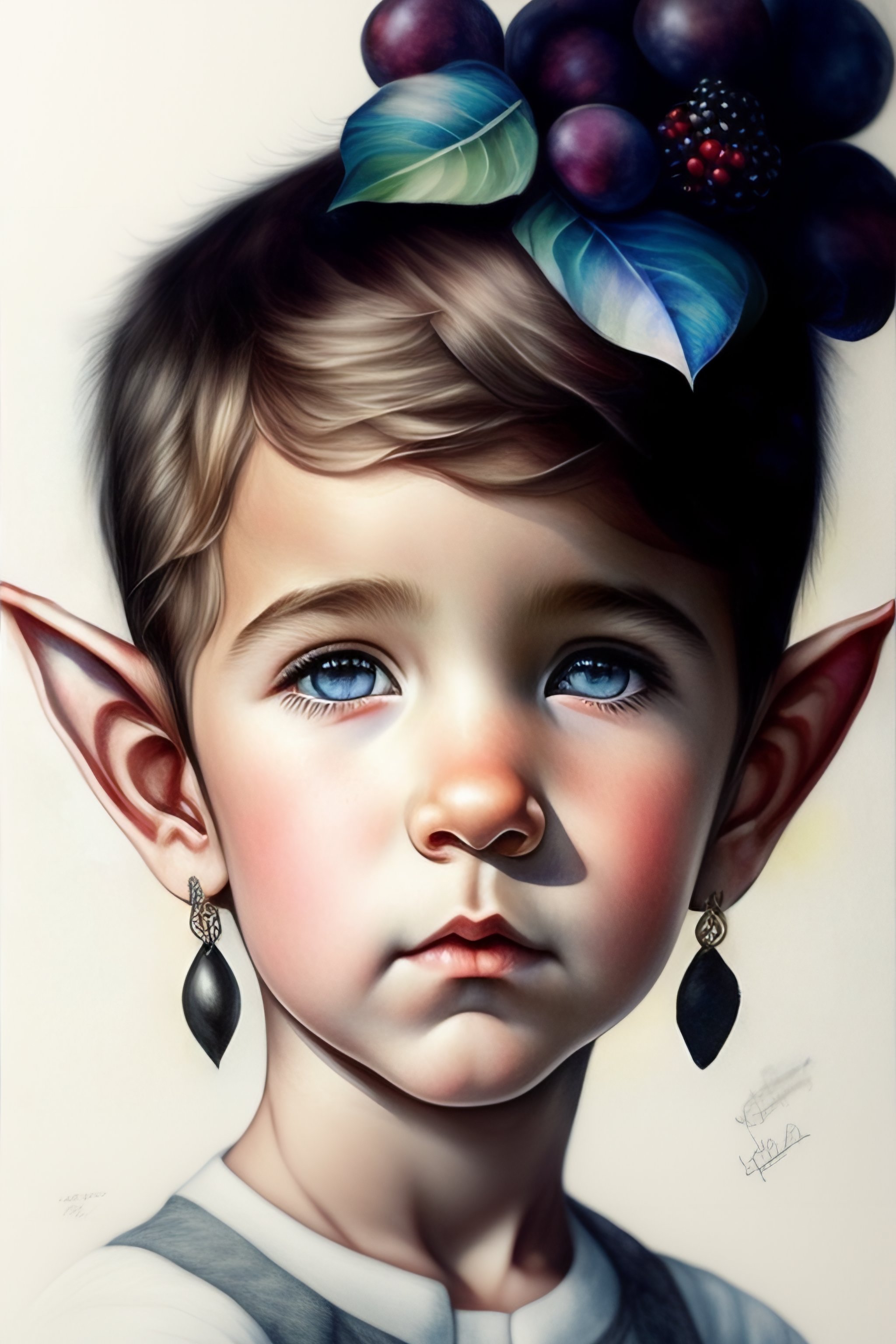 Lexica - Pencil drawing 2ears toddle boy black berry elf, water color ...