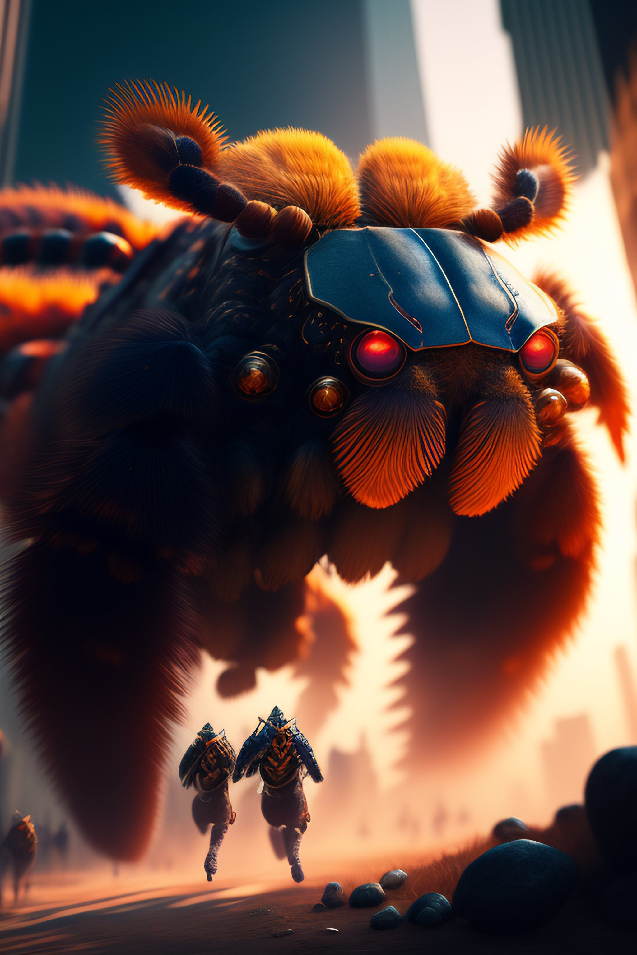 Lexica - People running awya from a giant hairy tarantula in New York ...