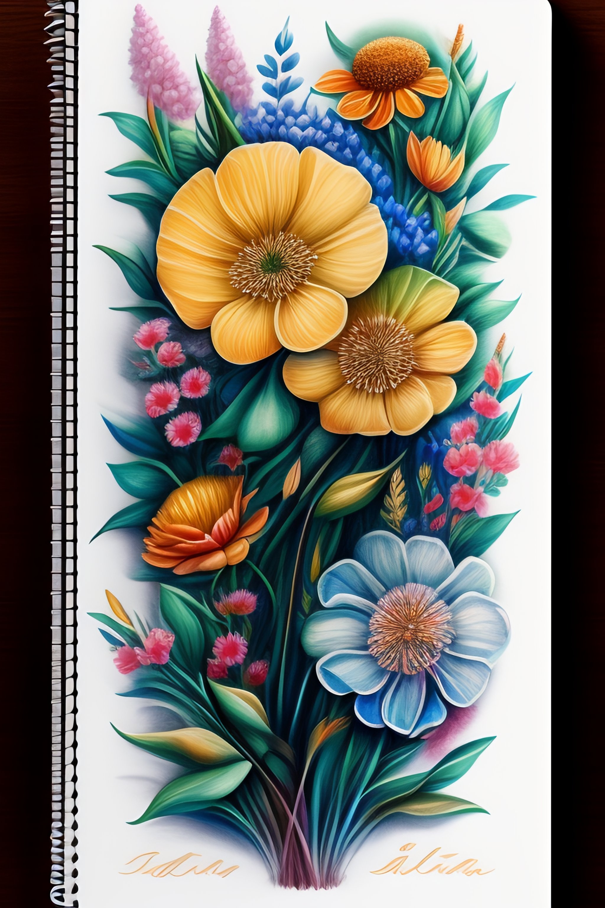 Lexica Midjourney style, sketch book pencil of flower