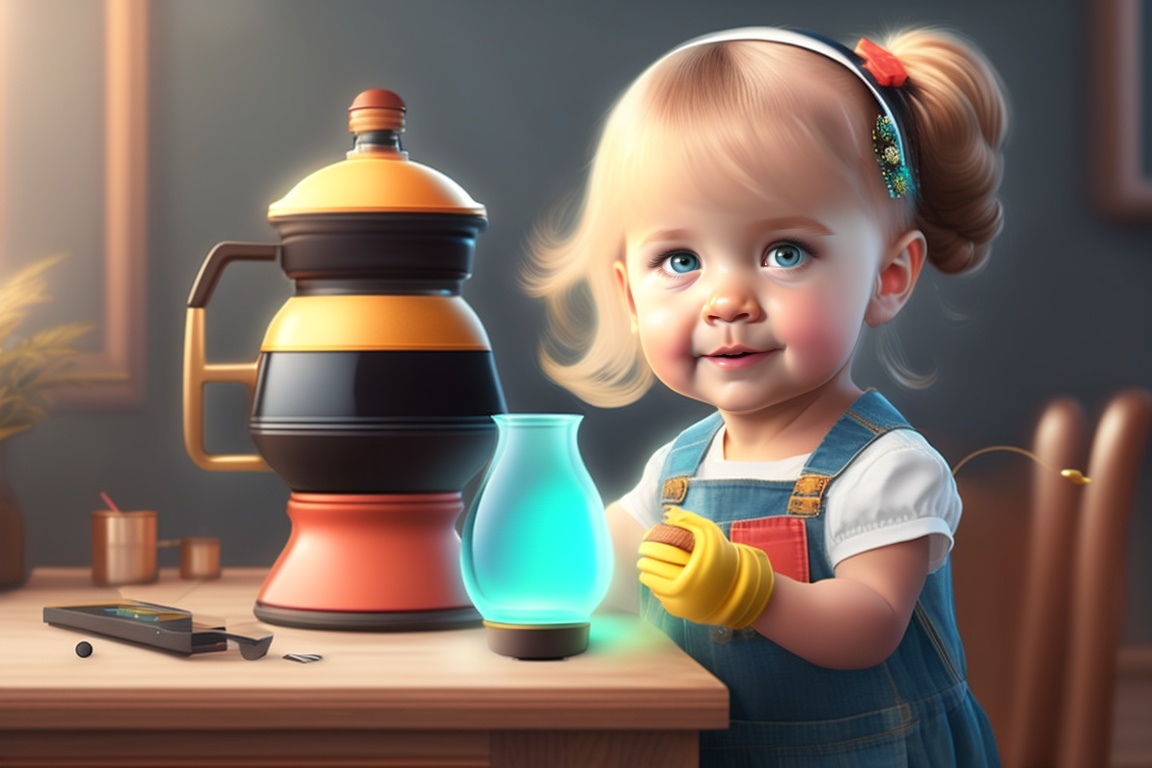 Lexica Lily as a child, tinkering with small gadgets and taking apart