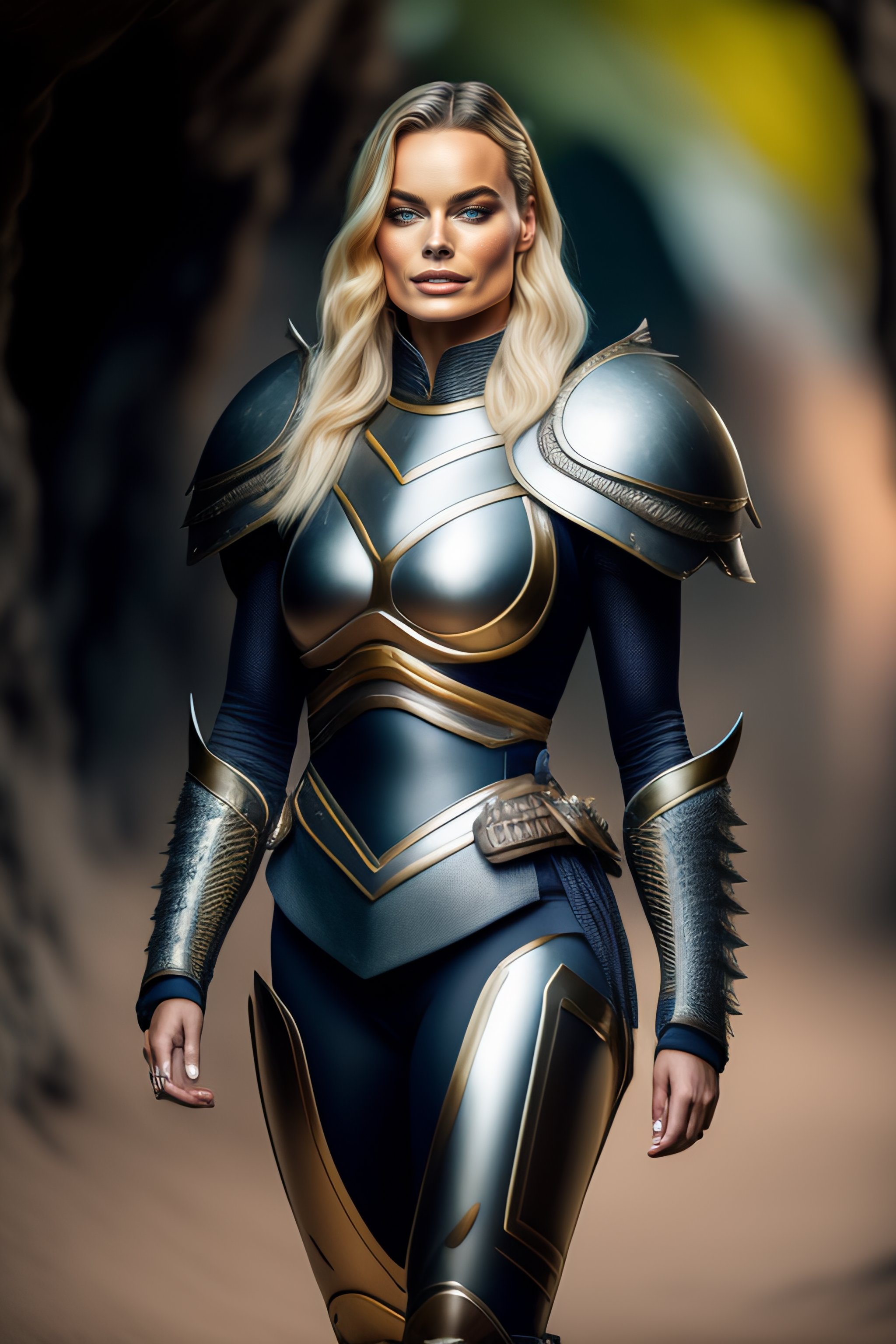 Lexica   Margot Robbie Using Malenia Blade Of Miquella Armor, Realistic