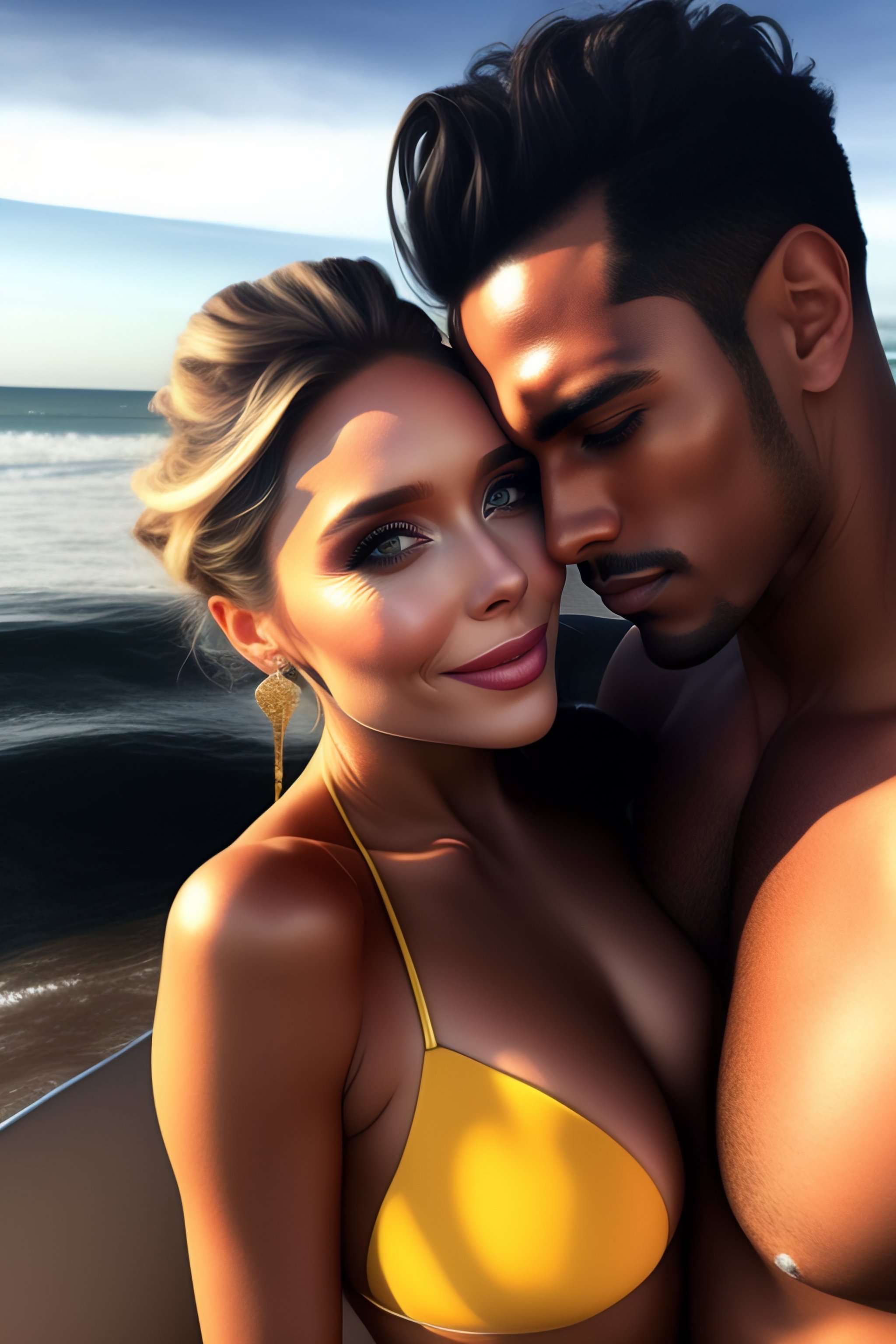 Lexica - Elizabeth Olsen black bikini kiss little boy, glamour, sexy