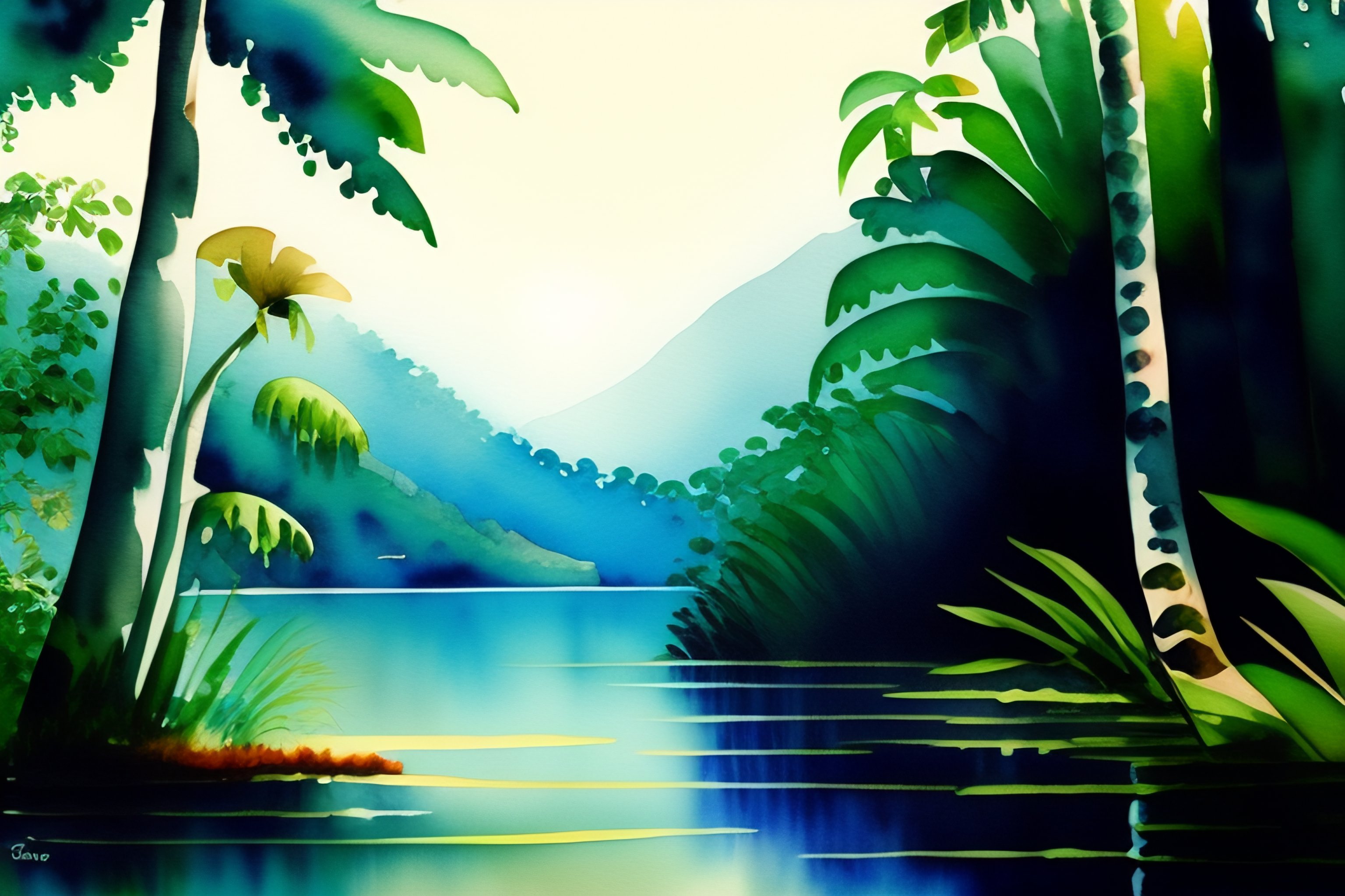 Lexica Watercolour painting of amazon rainforest